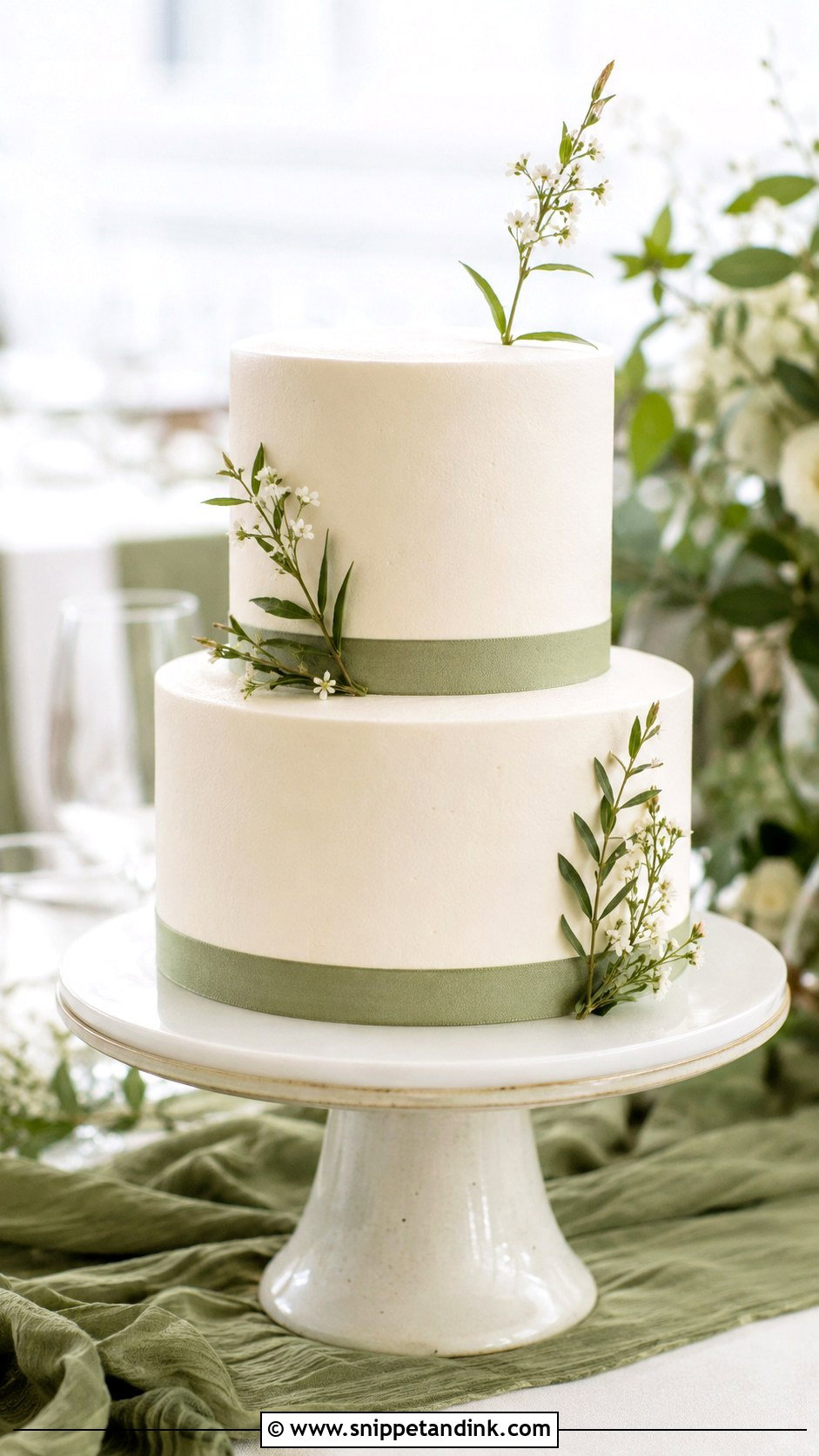 2 Tier White And Sage Wedding Cake - Snippet and Ink - 30 2 Tier Minimalist Wedding Cake Ideas