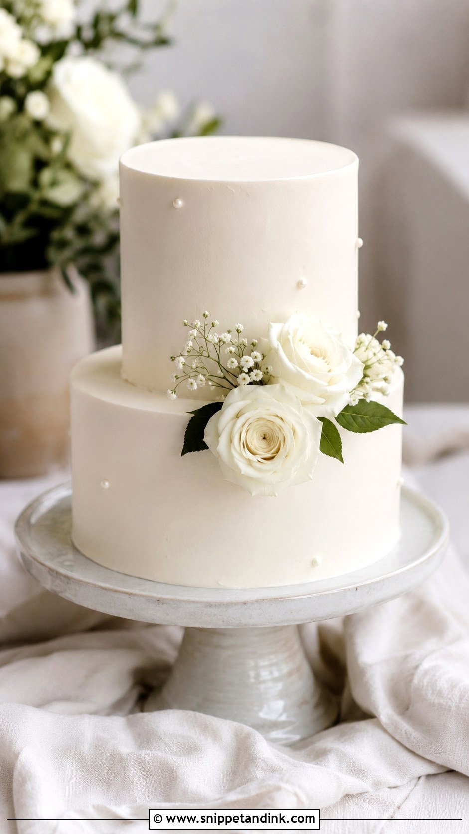 2 Tier White Buttercream Wedding Cake - Snippet and Ink - 30 2 Tier Minimalist Wedding Cake Ideas
