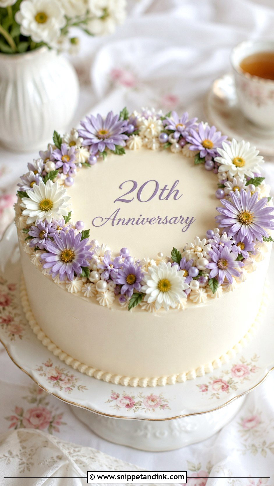 20th Anniversary Aster Flower Cake - Snippet and Ink - 20 20th Wedding Anniversary Cake Ideas