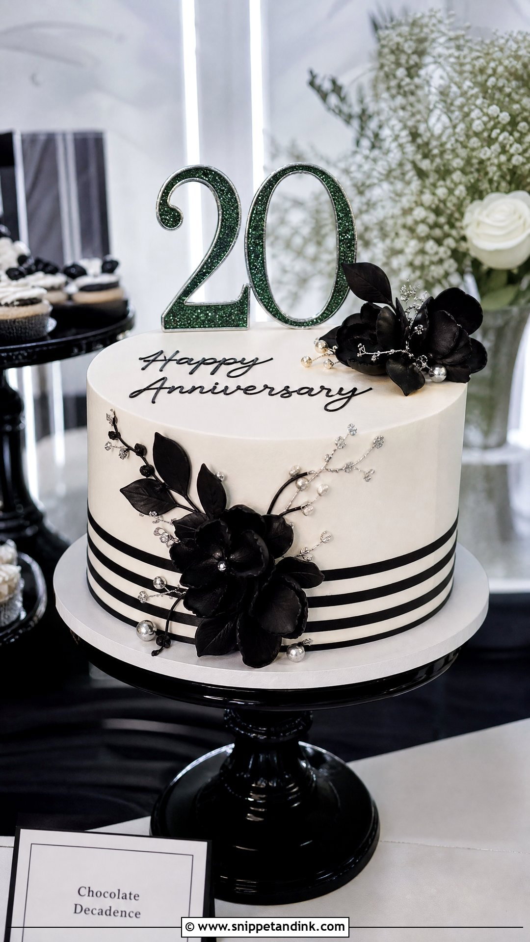 20th Anniversary Black And White Cake - Snippet and Ink - 25 20th Anniversary Cake Ideas