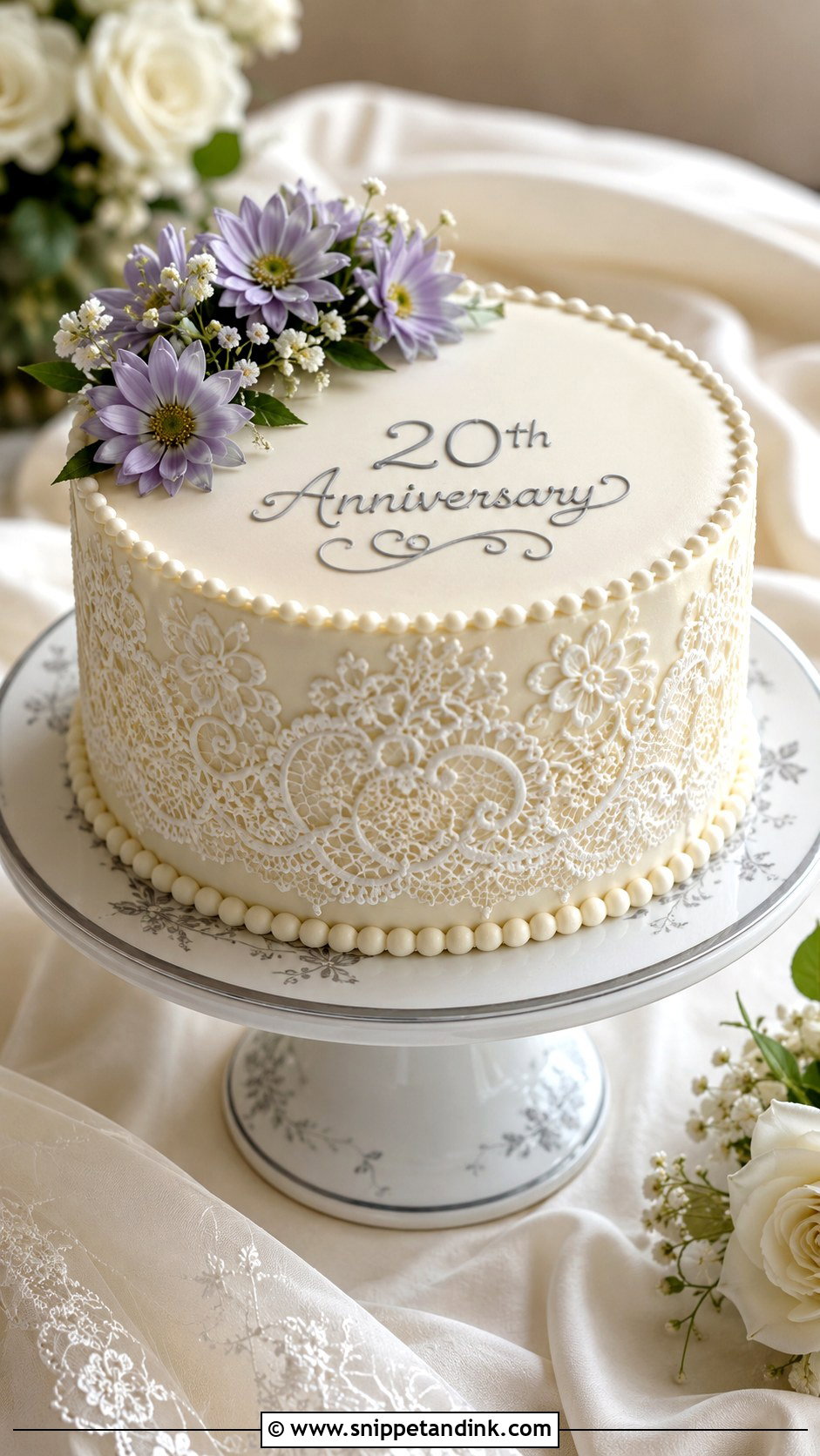 20th Anniversary Lace Cake - Snippet and Ink - 20 20th Wedding Anniversary Cake Ideas