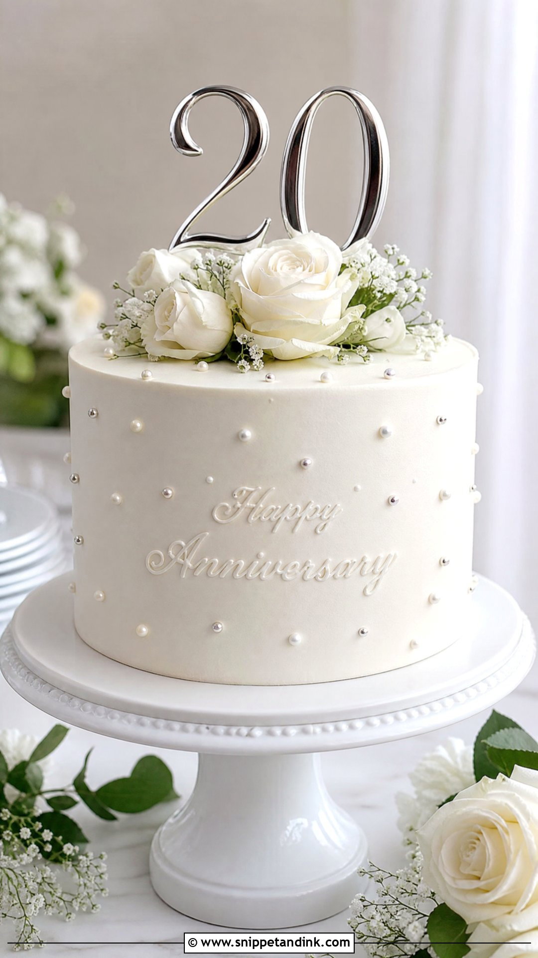 20th Anniversary White Cake - Snippet and Ink - 25 20th Anniversary Cake Ideas
