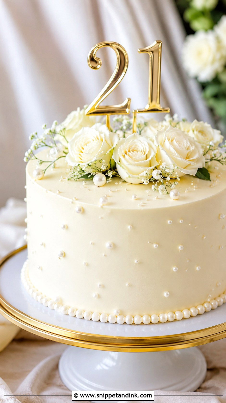 21st Anniversary Cake With Gold Topper - Snippet and Ink - 20 21st Anniversary Cake Ideas