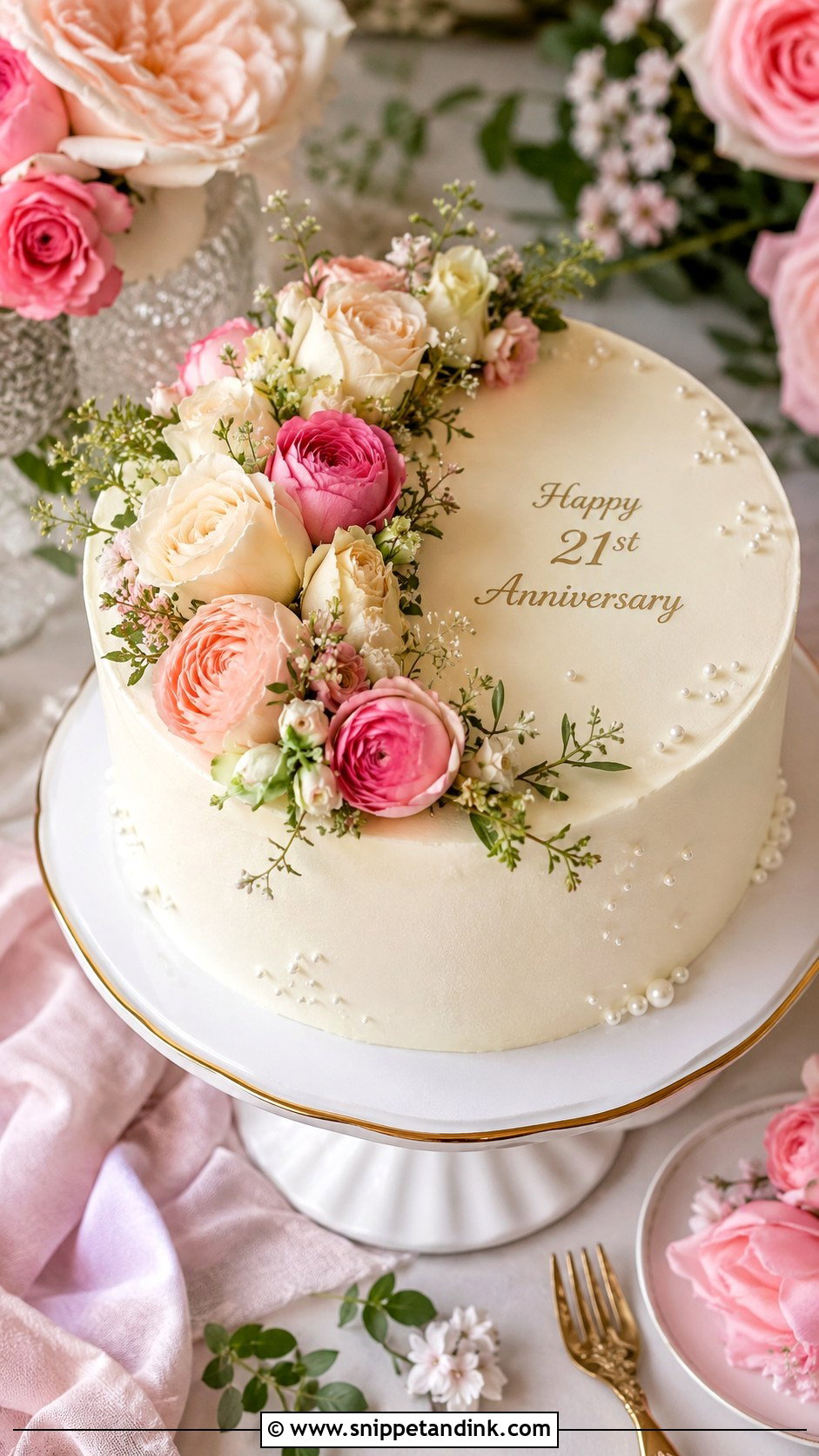21st Anniversary Floral Cake - Snippet and Ink - 20 21st Anniversary Cake Ideas