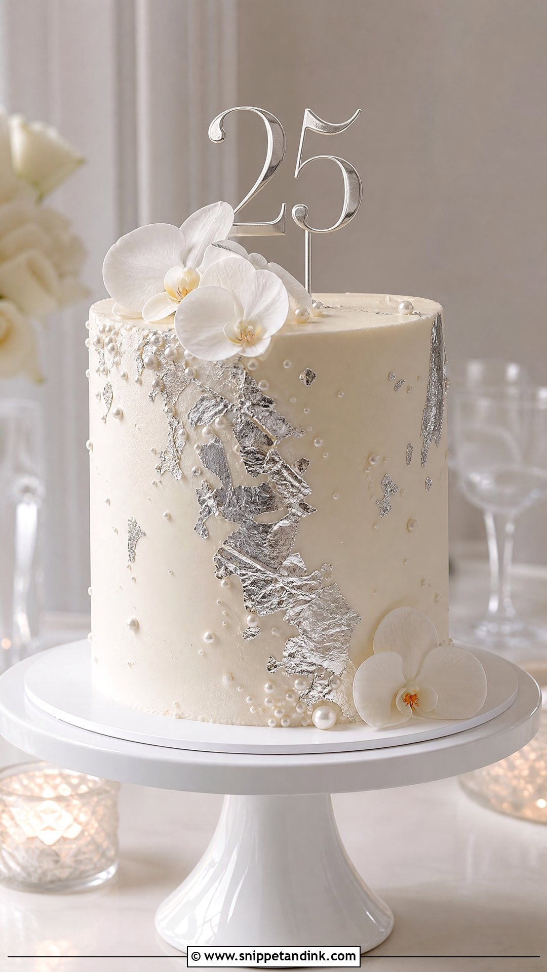 25th Anniversary Cake With Edible Silver Leaf - Snippet and Ink - 30 25th Anniversary Cake Ideas