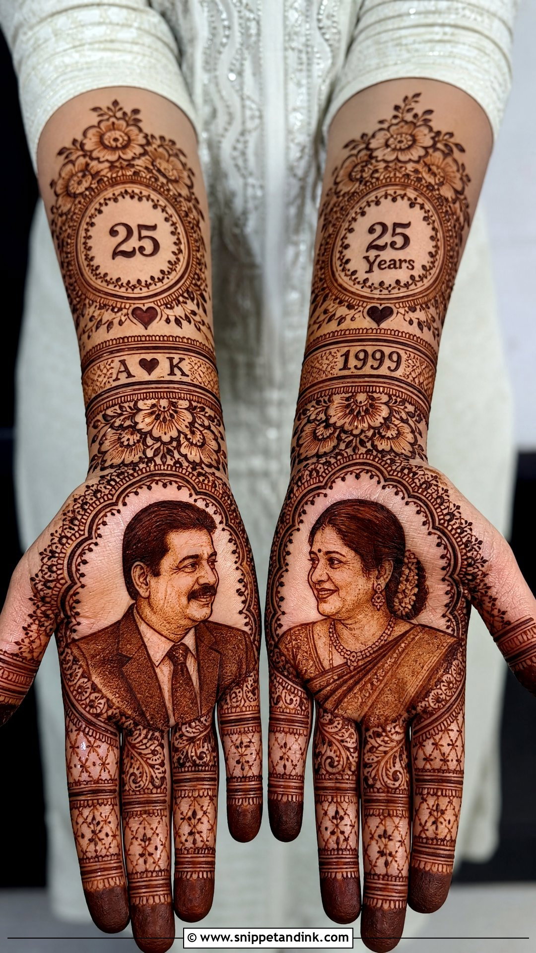 25th Anniversary Couple Portrait Mehndi Design - Snippet and Ink - 20 25th Anniversary Mehndi Design Ideas
