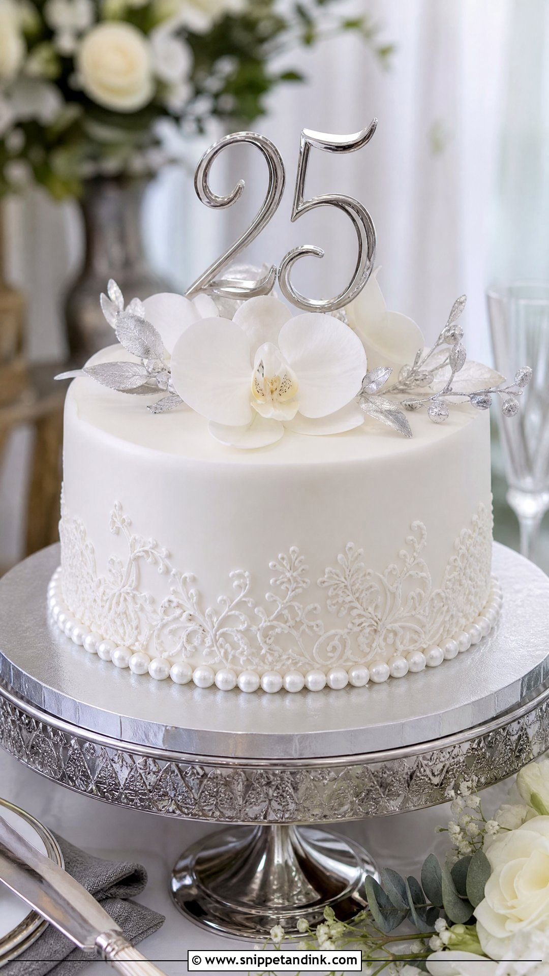 25th Anniversary Elegant Cake - Snippet and Ink - 30 25th Anniversary Cake Ideas