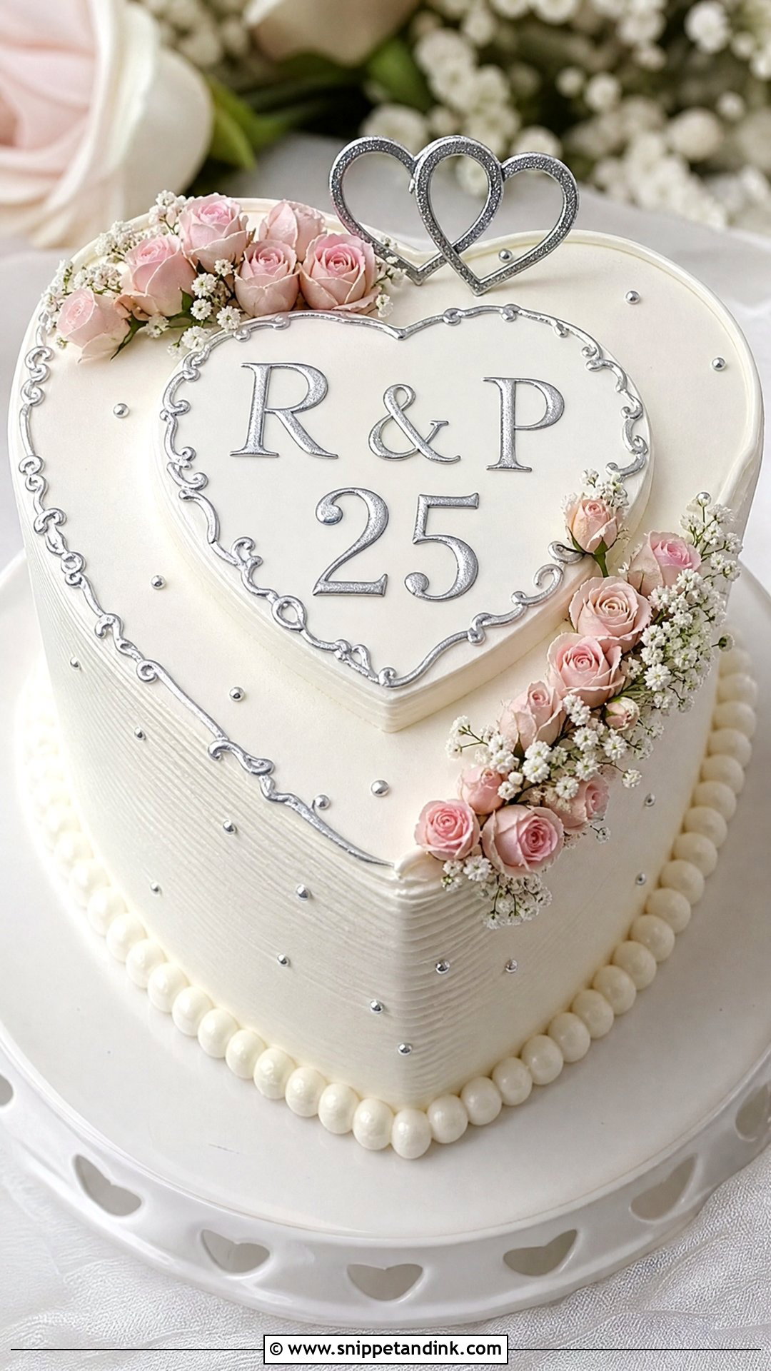 25th Anniversary Heart Cake - Snippet and Ink - 30 25th Anniversary Cake Ideas