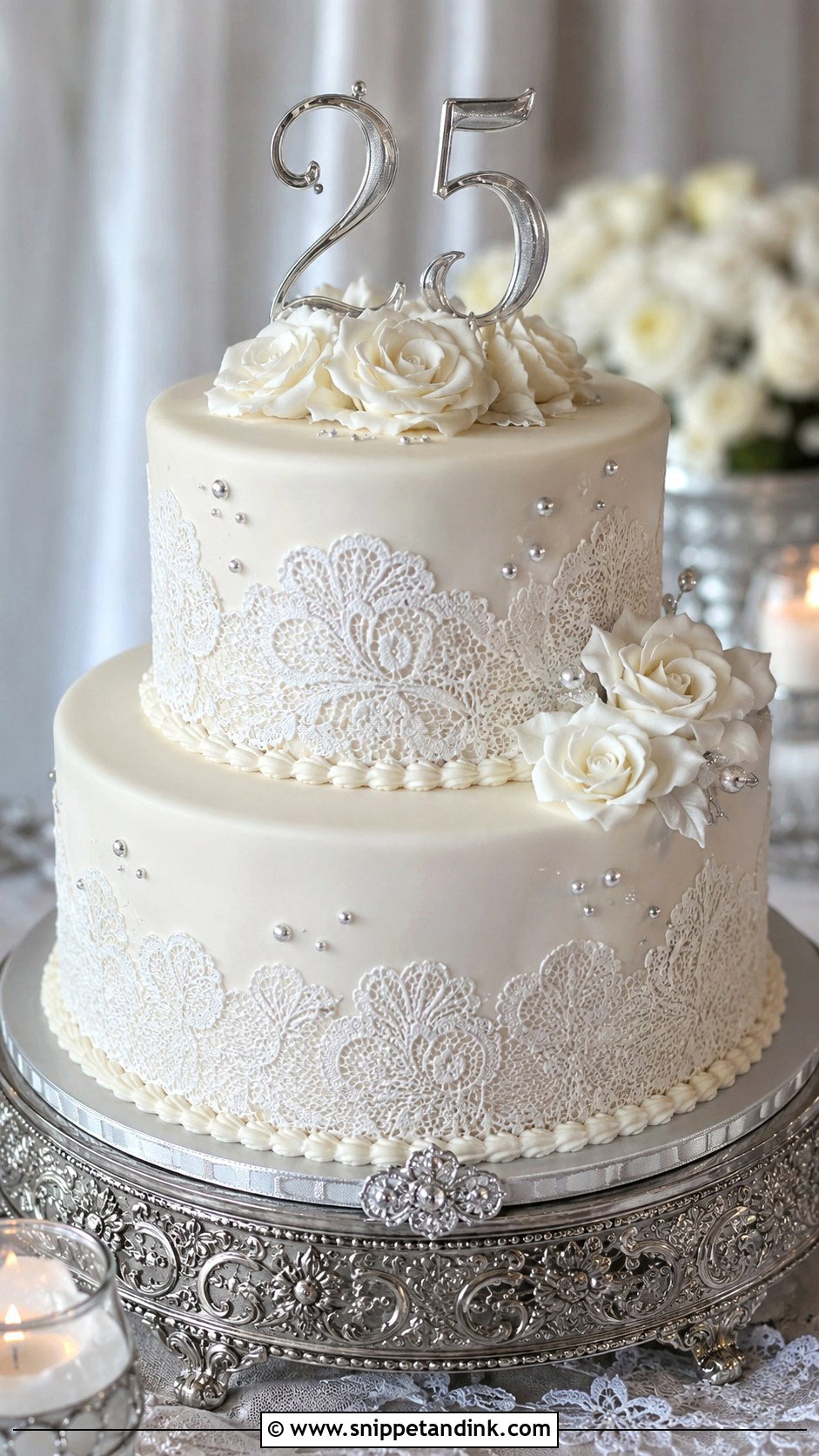 25th Anniversary Lace Cake - Snippet and Ink - 20 25th Anniversary Cake Designs