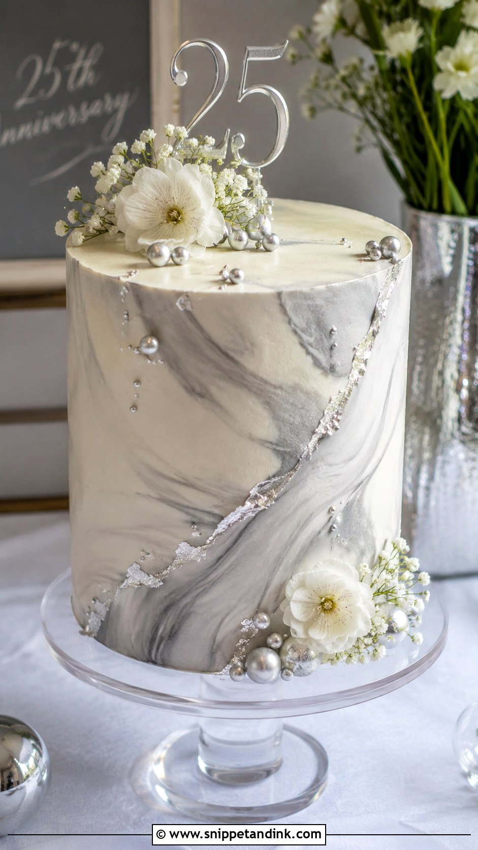 25th Anniversary Marble Cake - Snippet and Ink - 20 25th Anniversary Cake Designs