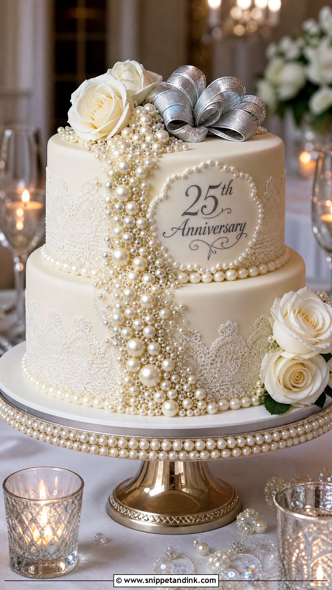 25th Anniversary Pearl Cake - Snippet and Ink - 30 25th Anniversary Cake Ideas