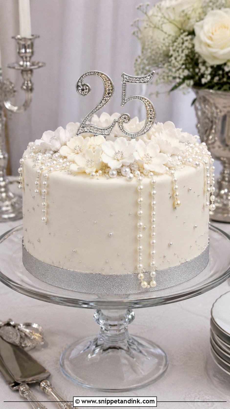25th Anniversary Pearl Cake - Snippet and Ink - 20 25th Anniversary Cake Designs