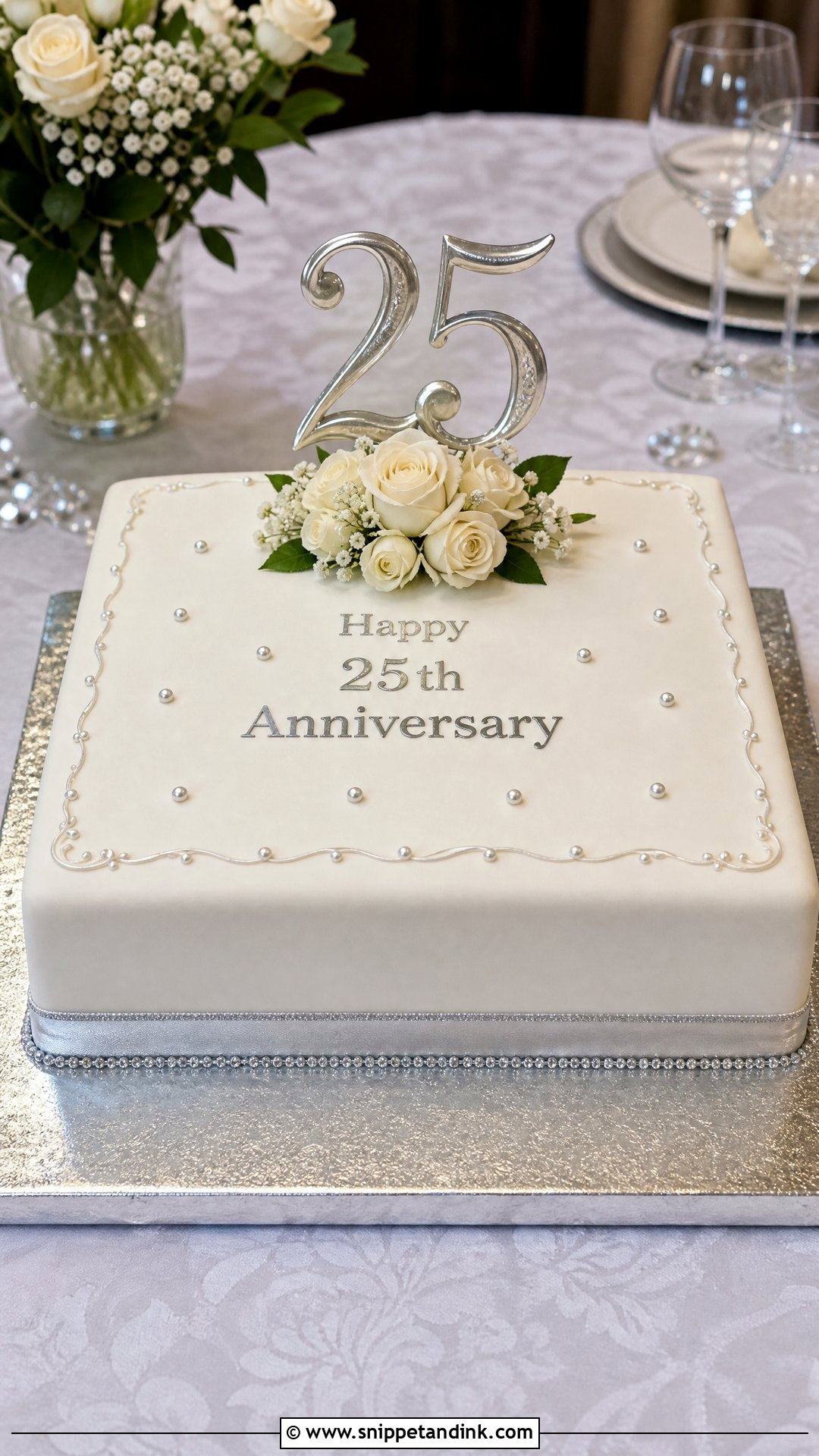 25th Anniversary Square Cake - Snippet and Ink - 30 25th Anniversary Cake Ideas