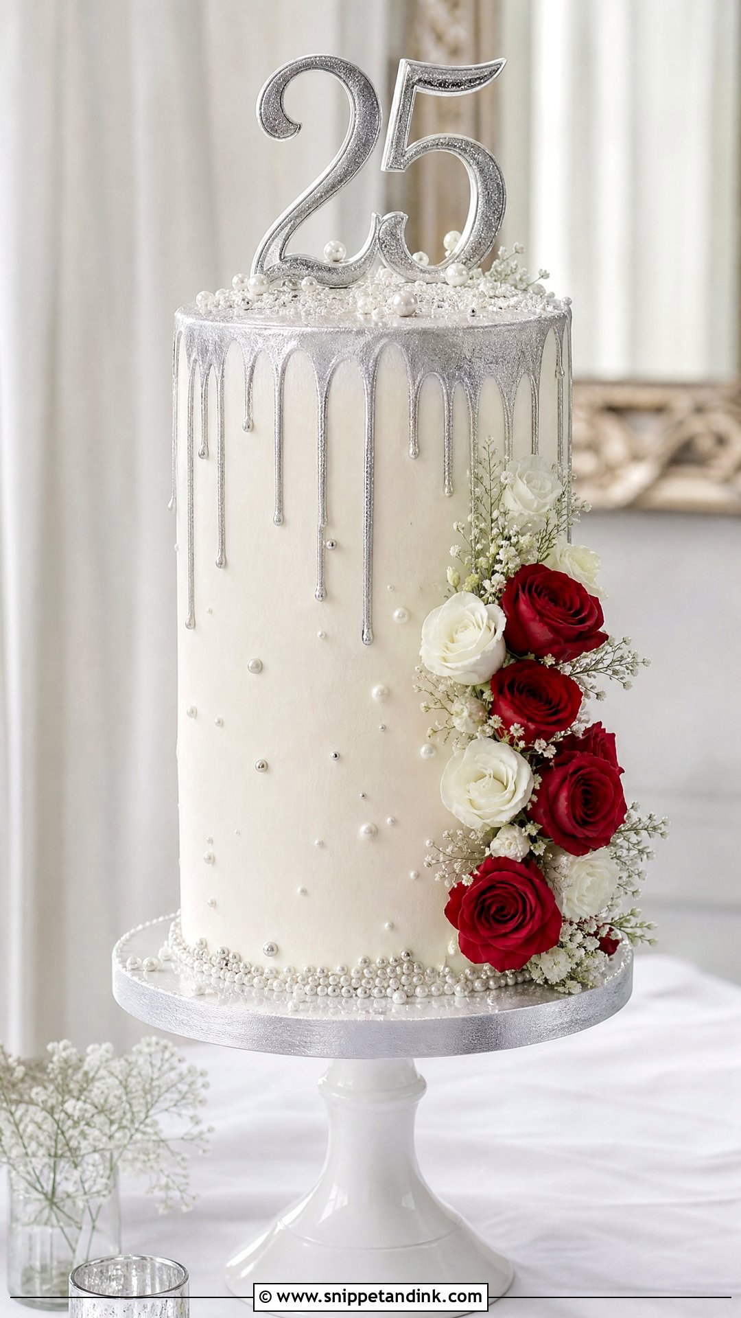 25th Anniversary Tall Cake - Snippet and Ink - 30 25th Anniversary Cake Ideas