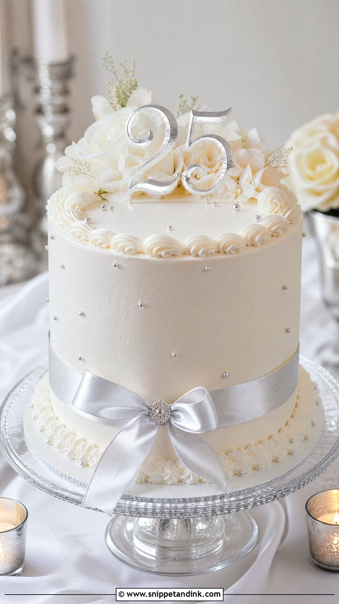 25th Anniversary White Cake - Snippet and Ink - 30 25th Anniversary Cake Ideas