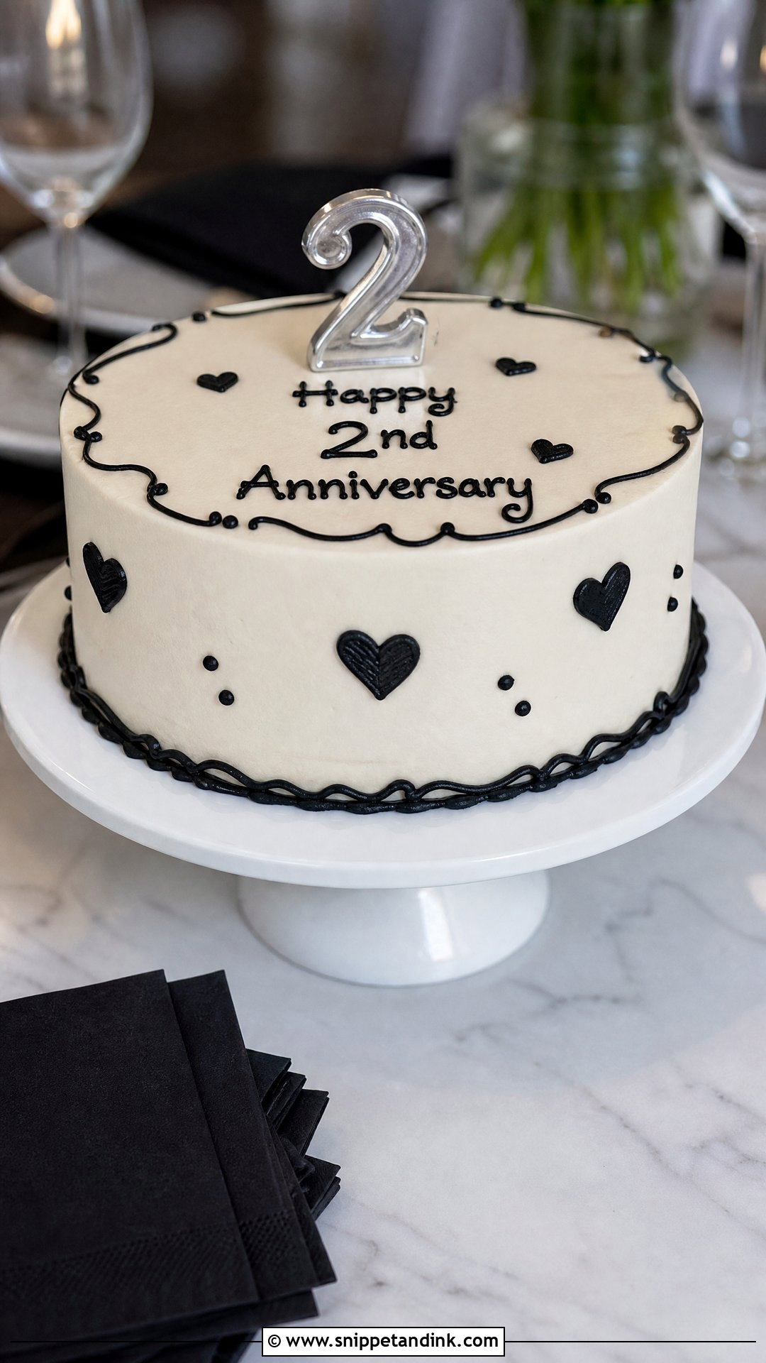 2nd Anniversary Black And White Cake - Snippet and Ink - 30 2nd Anniversary Cake Ideas