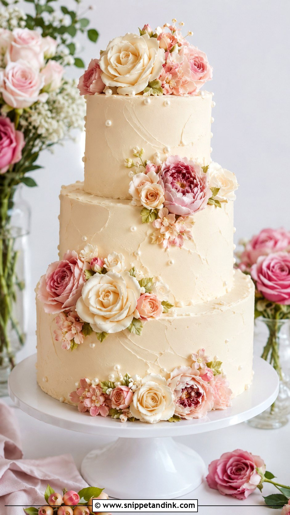 3 Tier Anniversary Cake With Buttercream Flowers - Snippet and Ink - 20 3 Tier Anniversary Cake Ideas