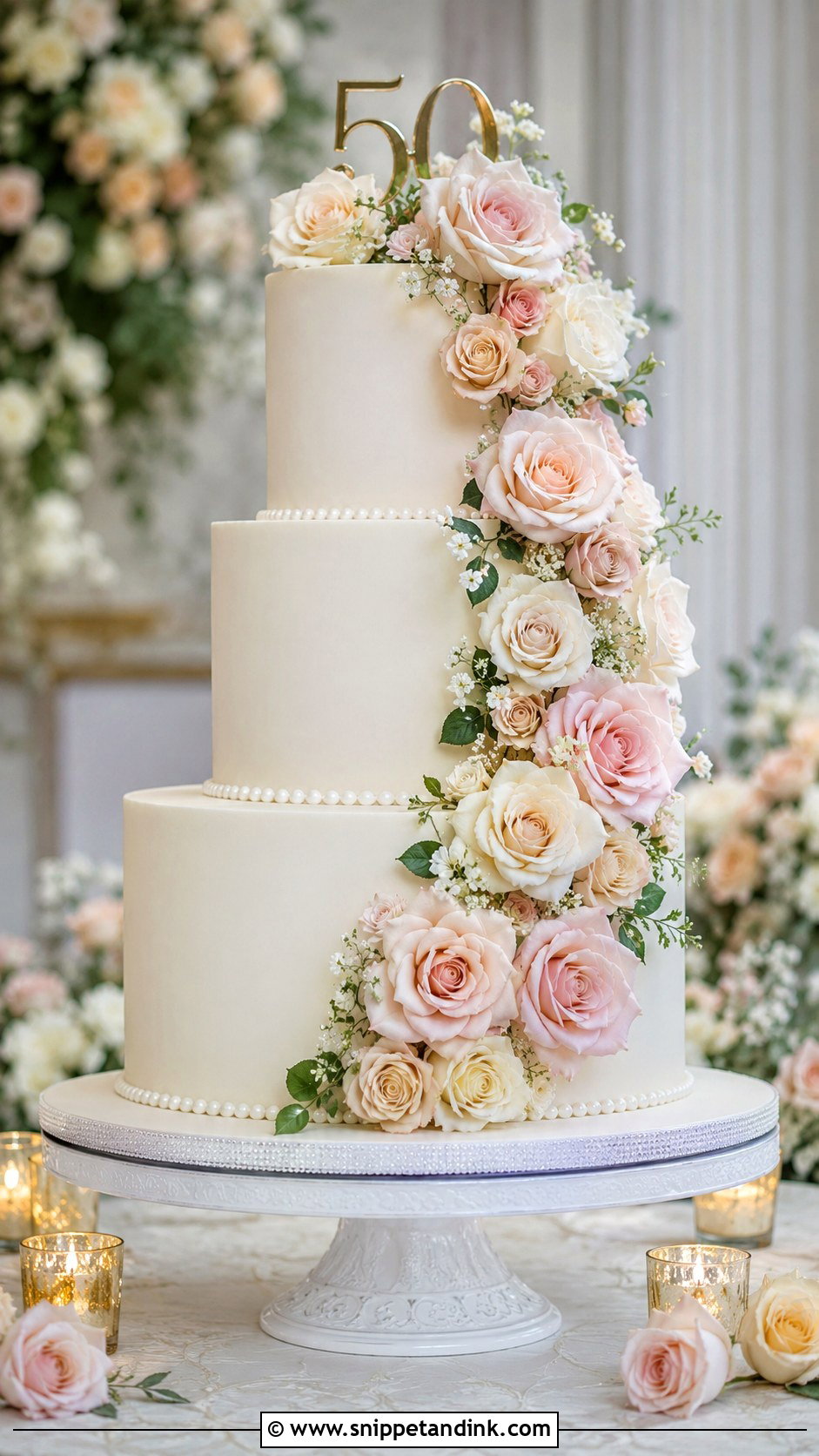 3 Tier Anniversary Cake With Cascading Roses - Snippet and Ink - 20 3 Tier Anniversary Cake Ideas
