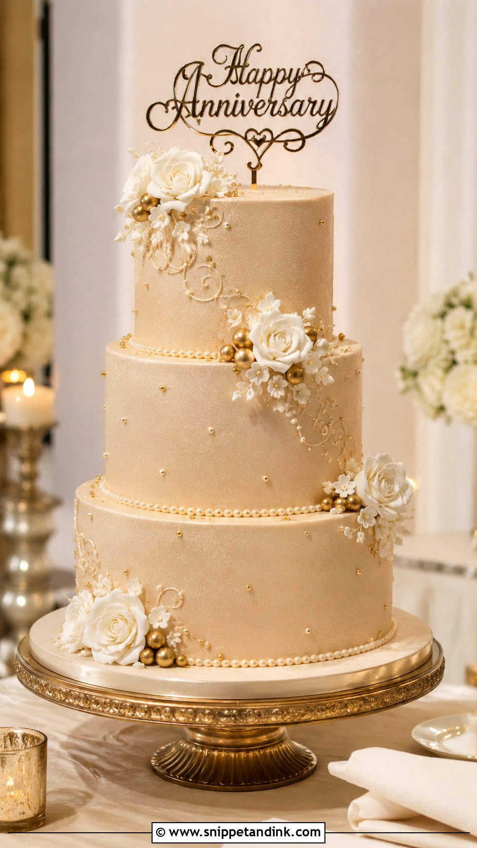 3 Tier Anniversary Cake With Champagne Color - Snippet and Ink - 20 3 Tier Anniversary Cake Ideas