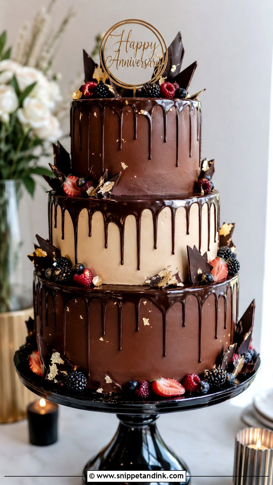 3 Tier Anniversary Cake With Chocolate Drip - Snippet and Ink - 20 3 Tier Anniversary Cake Ideas