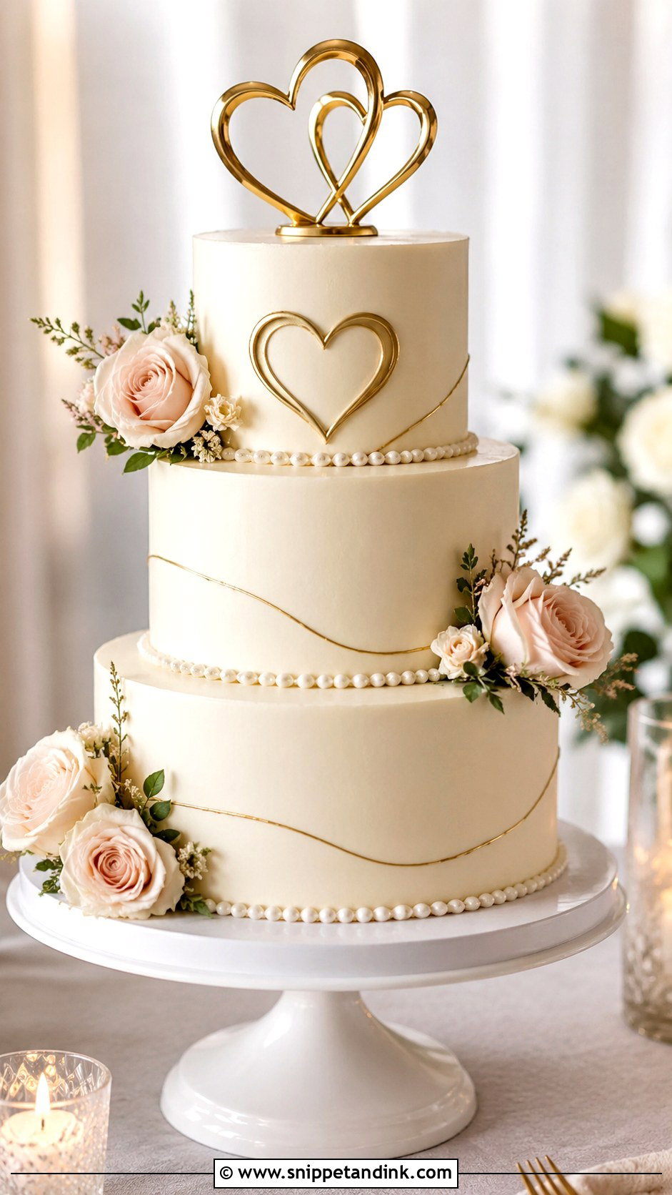 3 Tier Anniversary Cake With Heart Topper - Snippet and Ink - 20 3 Tier Anniversary Cake Ideas