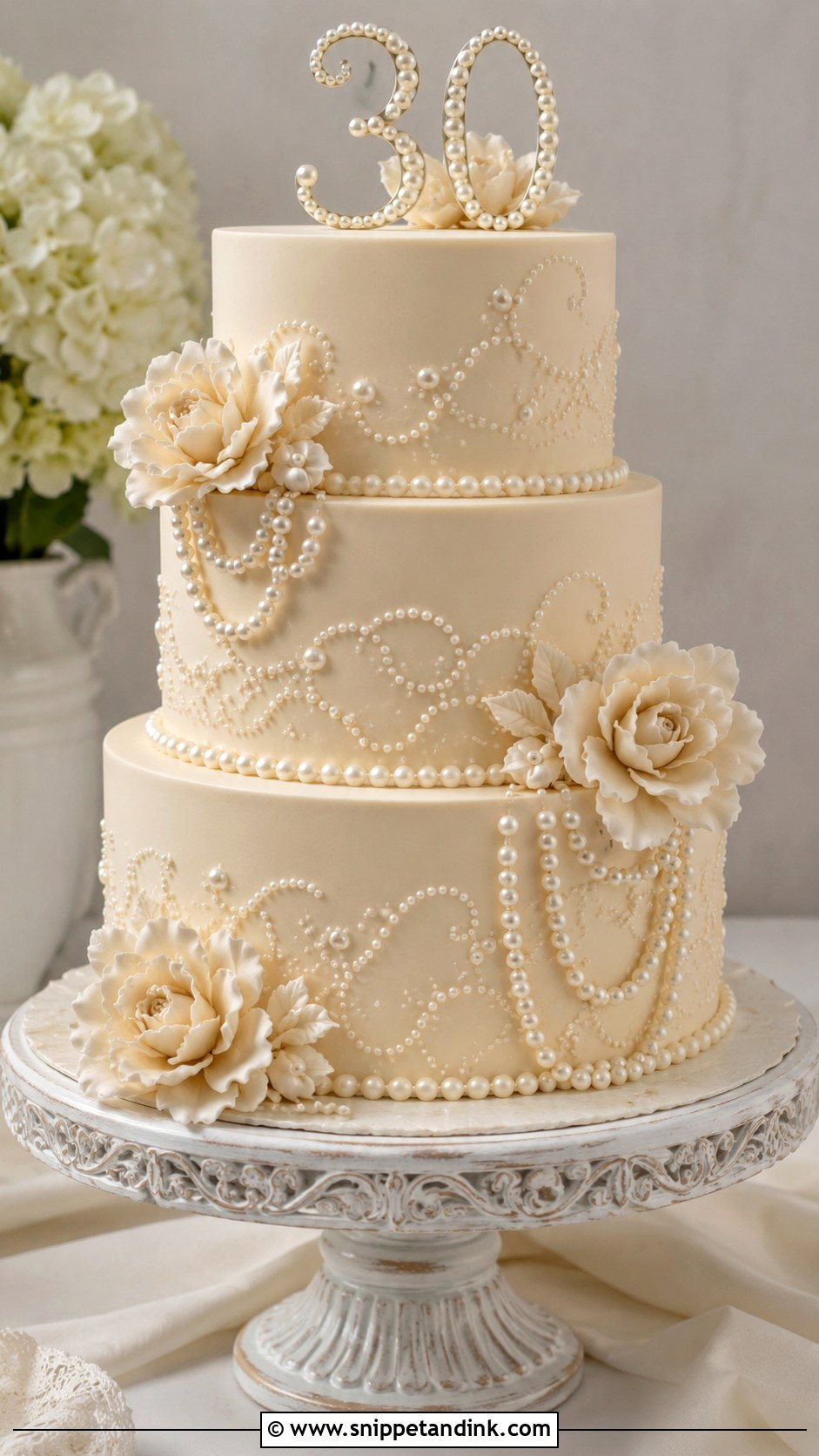 3 Tier Anniversary Cake With Pearl Decoration - Snippet and Ink - 20 3 Tier Anniversary Cake Ideas