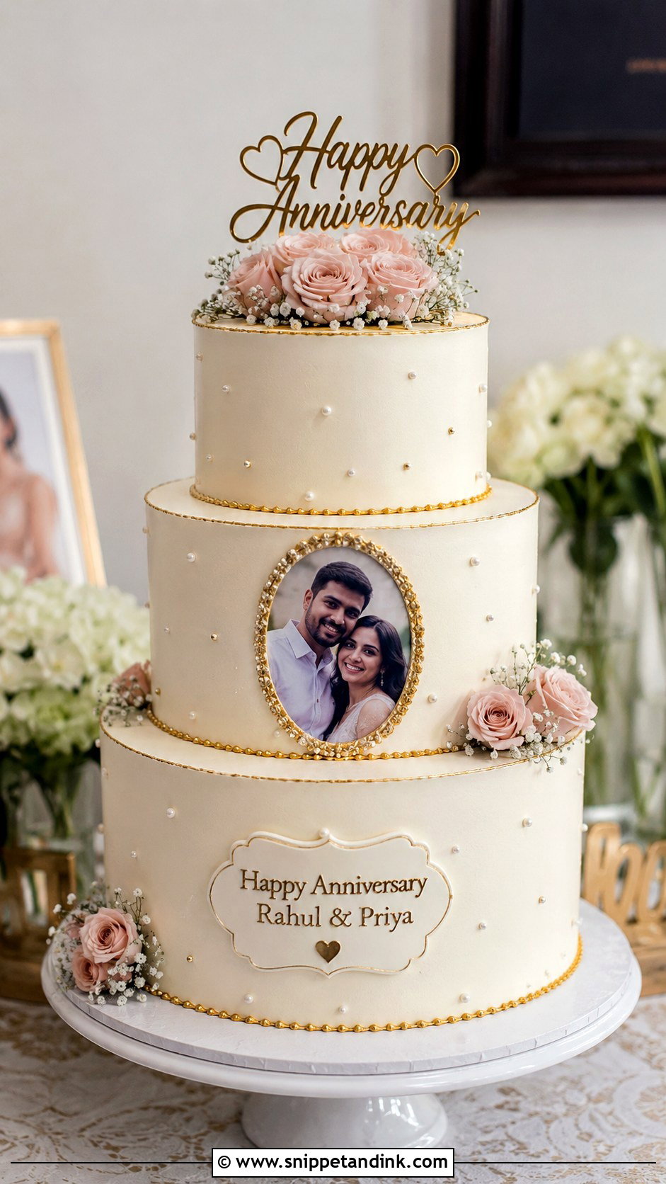 3 Tier Anniversary Cake With Photo Topper - Snippet and Ink - 20 3 Tier Anniversary Cake Ideas