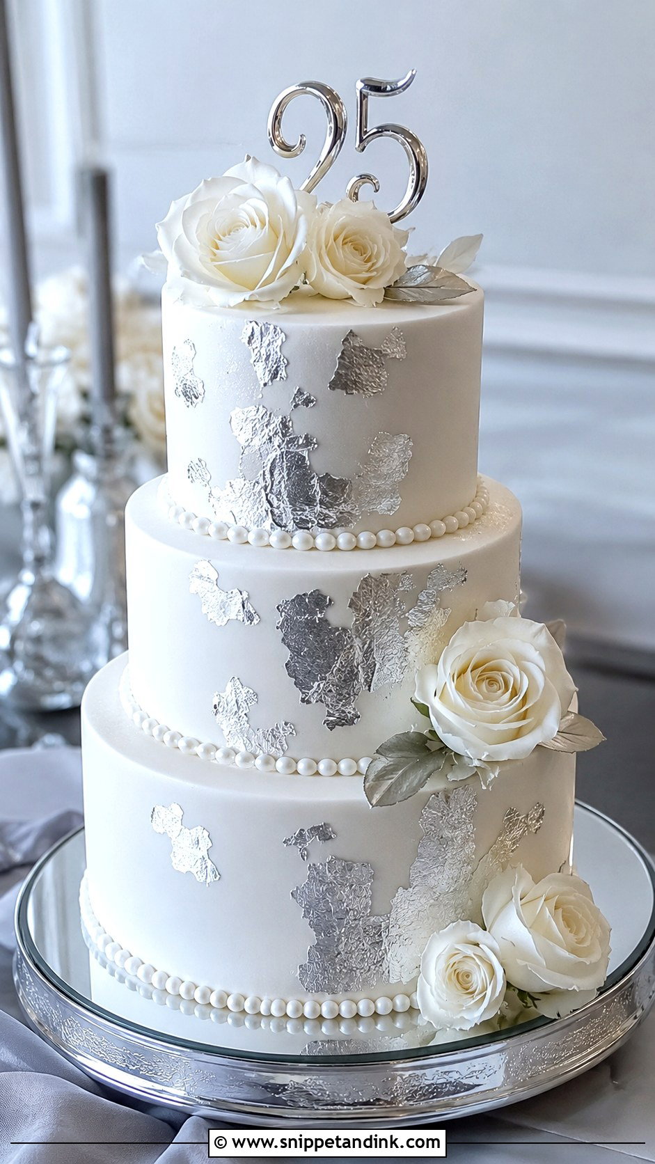 3 Tier Anniversary Cake With Silver Details - Snippet and Ink - 20 3 Tier Anniversary Cake Ideas