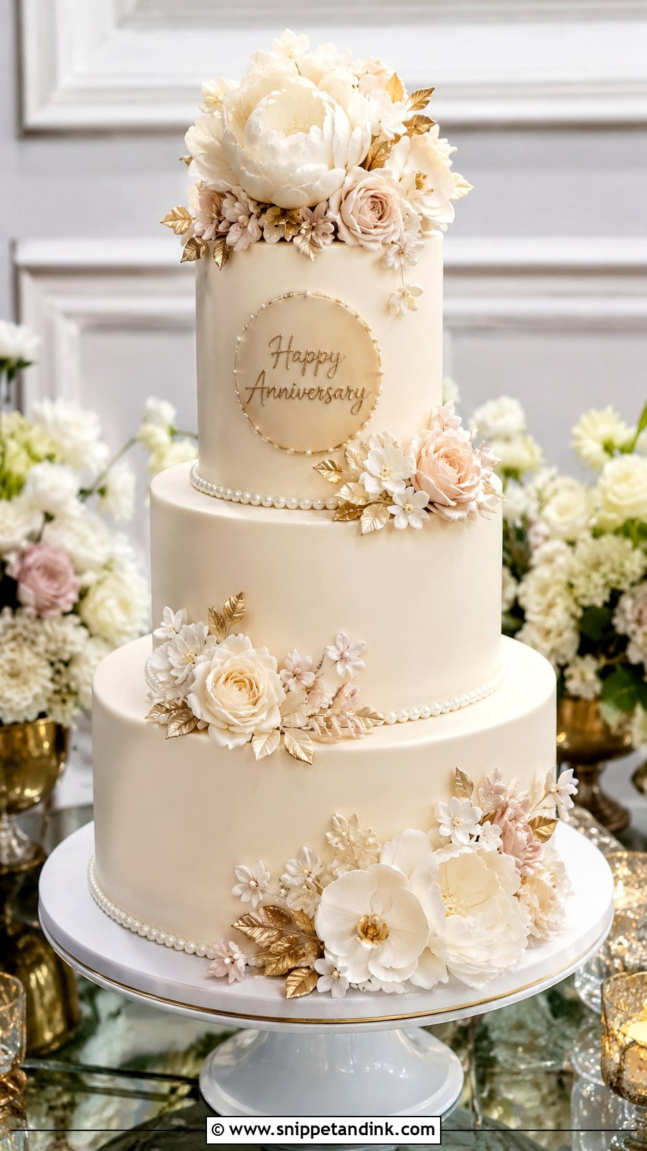 3 Tier Anniversary Cake With Sugar Flowers - Snippet and Ink - 20 3 Tier Anniversary Cake Ideas
