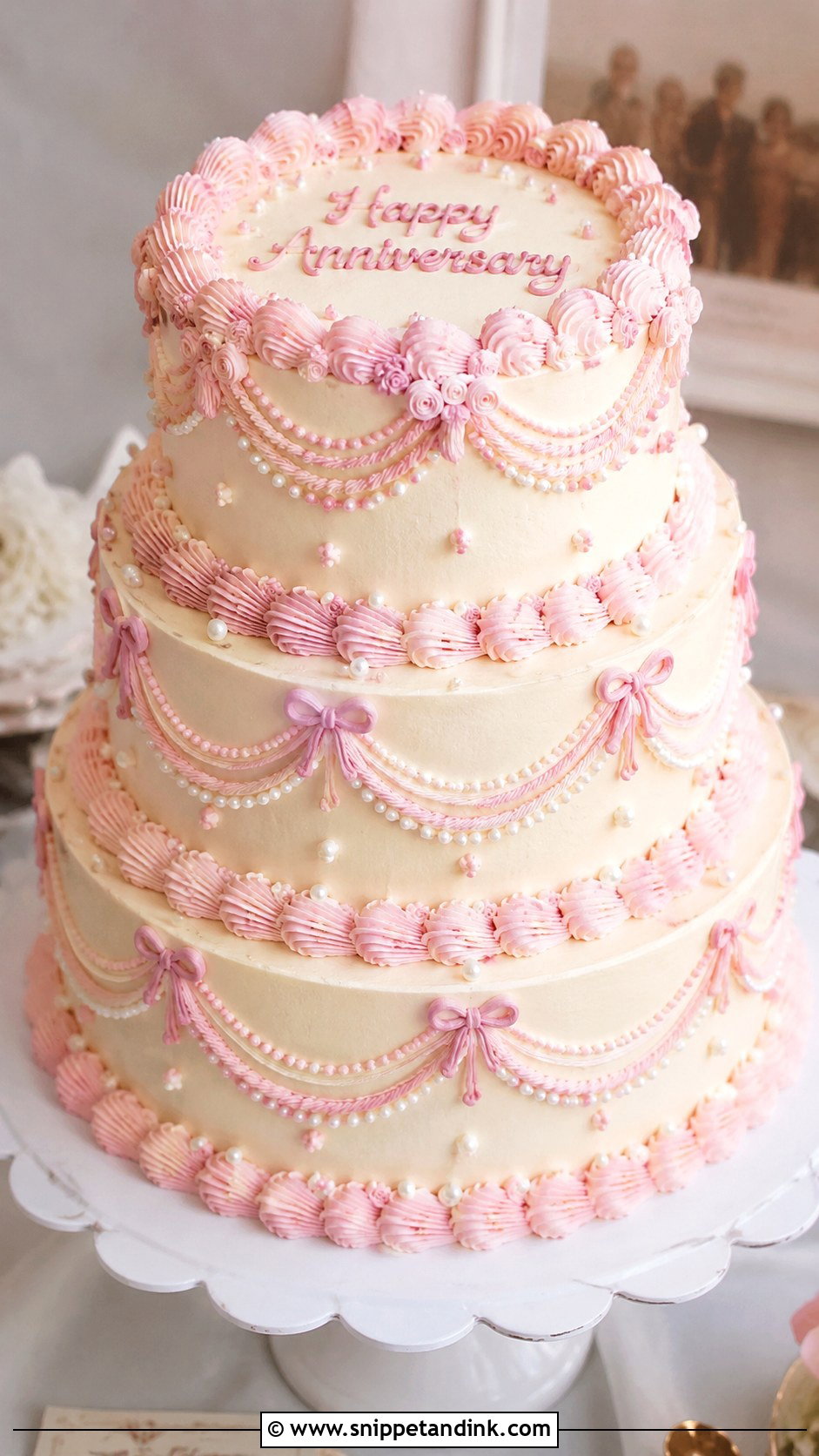 3 Tier Anniversary Cake With Vintage Piping - Snippet and Ink - 20 3 Tier Anniversary Cake Ideas