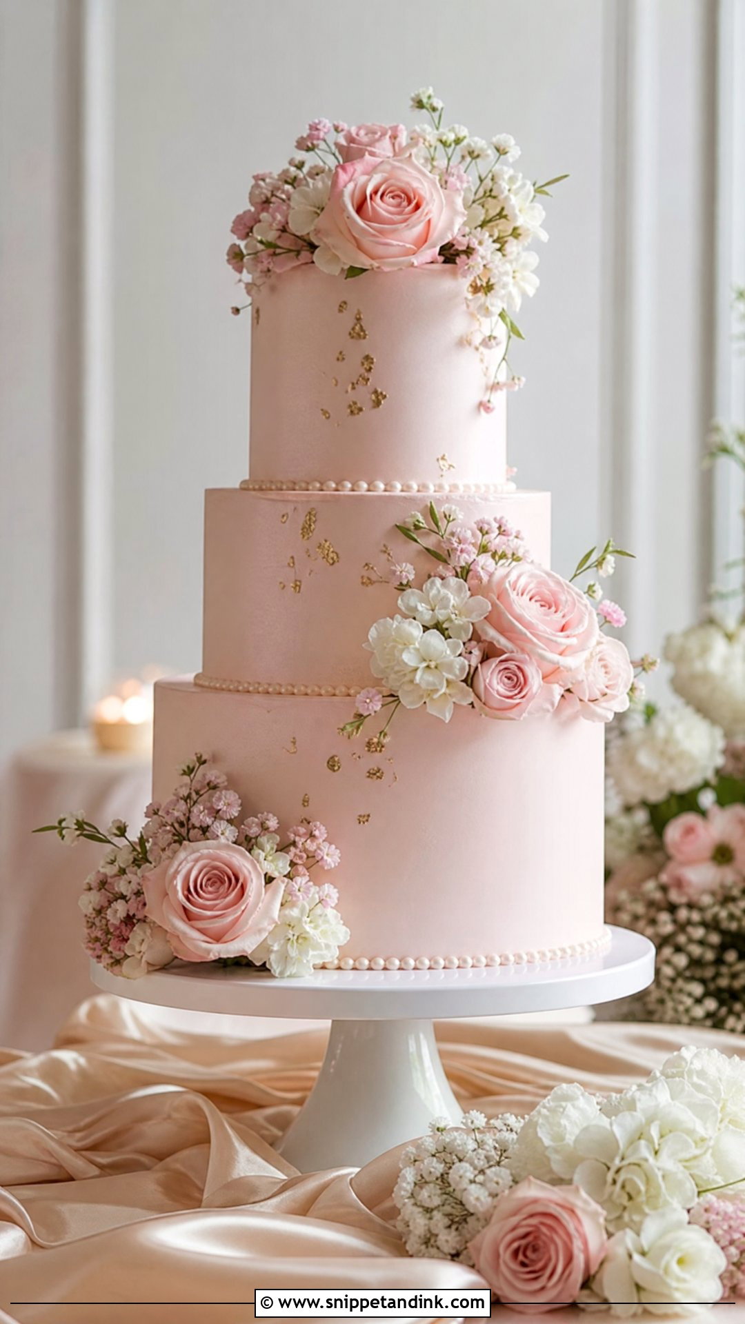3 Tier Blush Wedding Cake - Snippet and Ink - 30 3 Tier Cake Ideas for Wedding