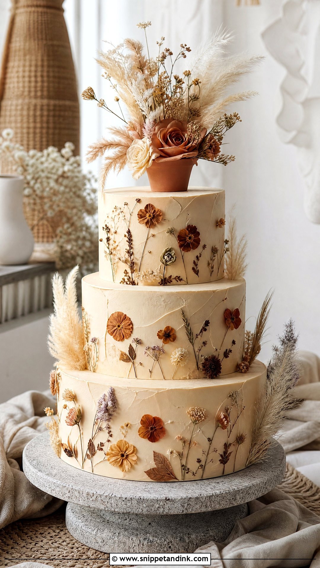 3 Tier Boho Wedding Cake - Snippet and Ink - 30 3 Tier Cake Ideas for Wedding