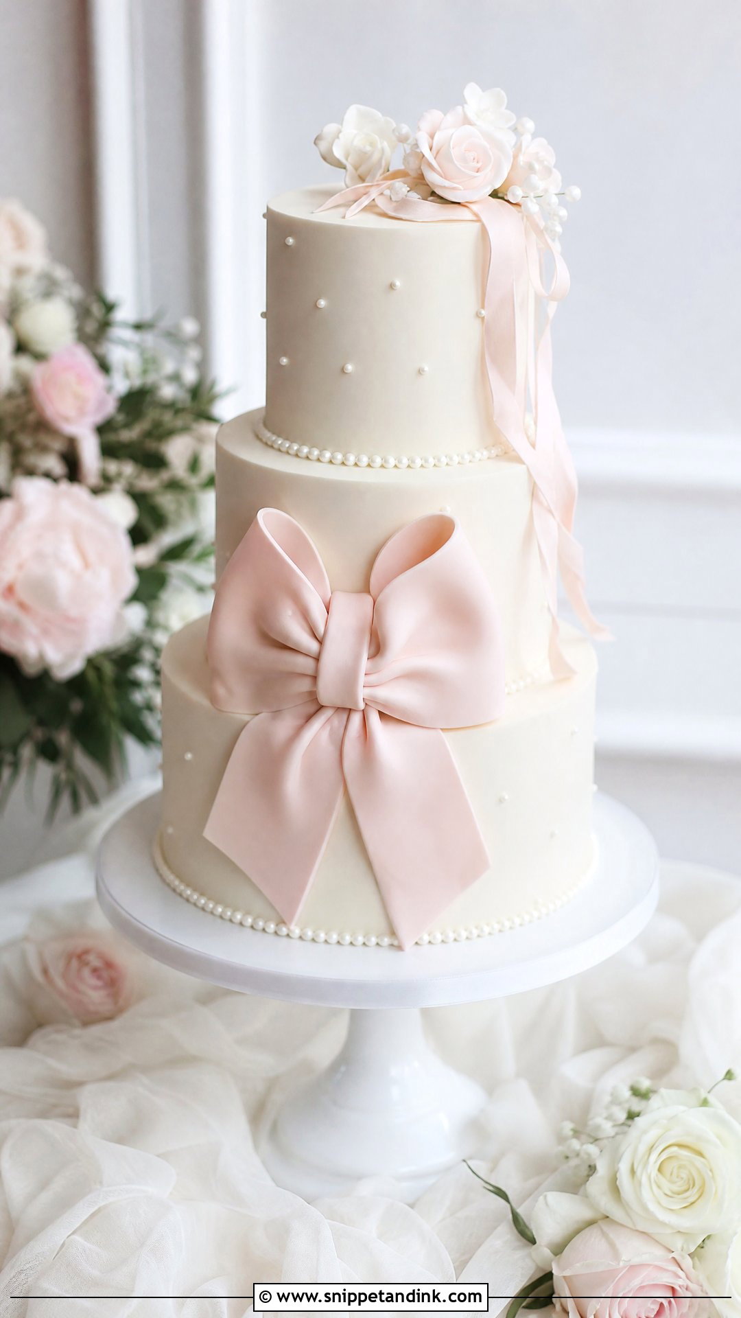 3 Tier Bow Wedding Cake - Snippet and Ink - 30 3 Tier Cake Ideas for Wedding