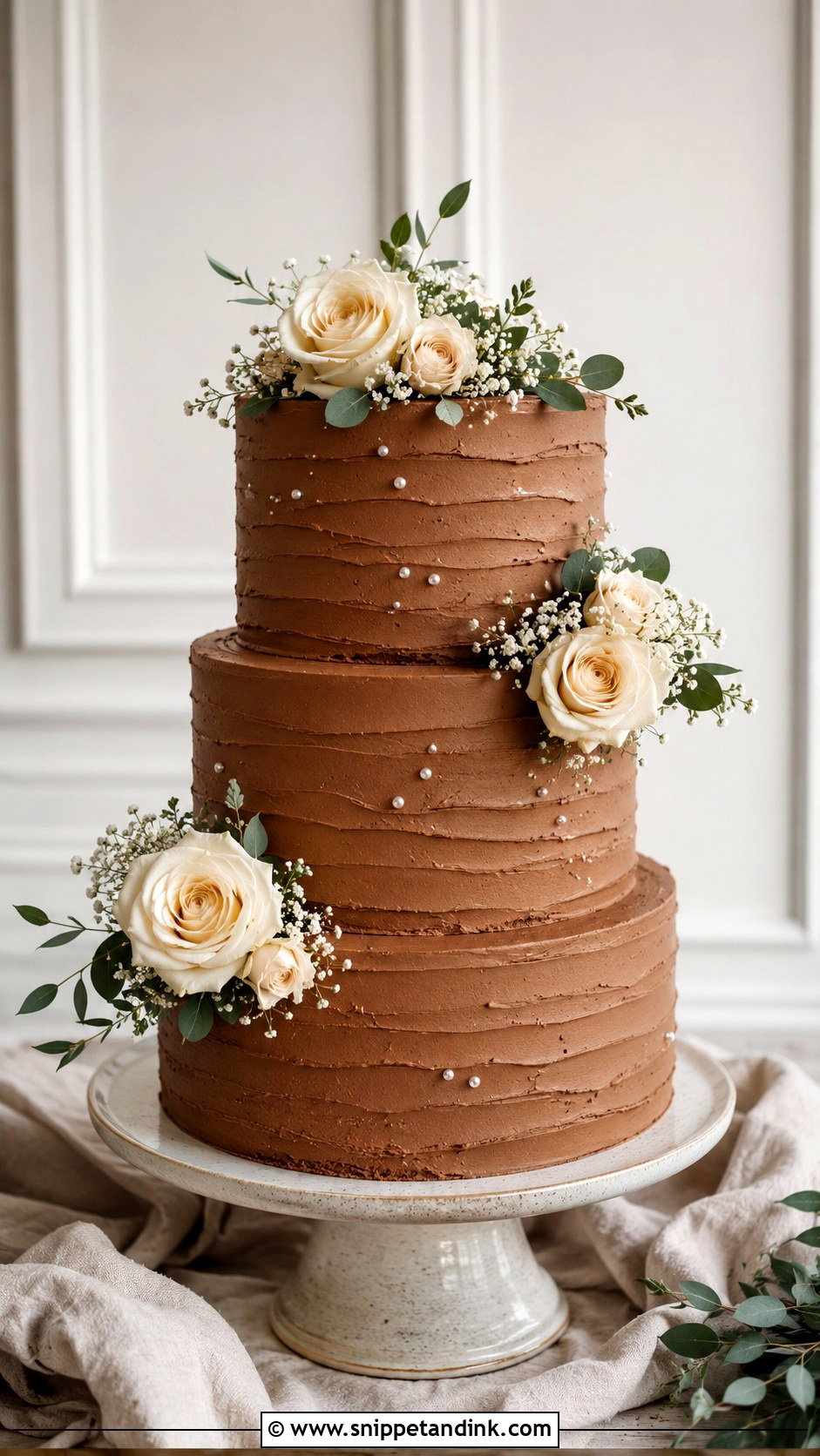 3 Tier Chocolate Buttercream Wedding Cake - Snippet and Ink - 20 3 Tier Chocolate Cake Ideas for Wedding