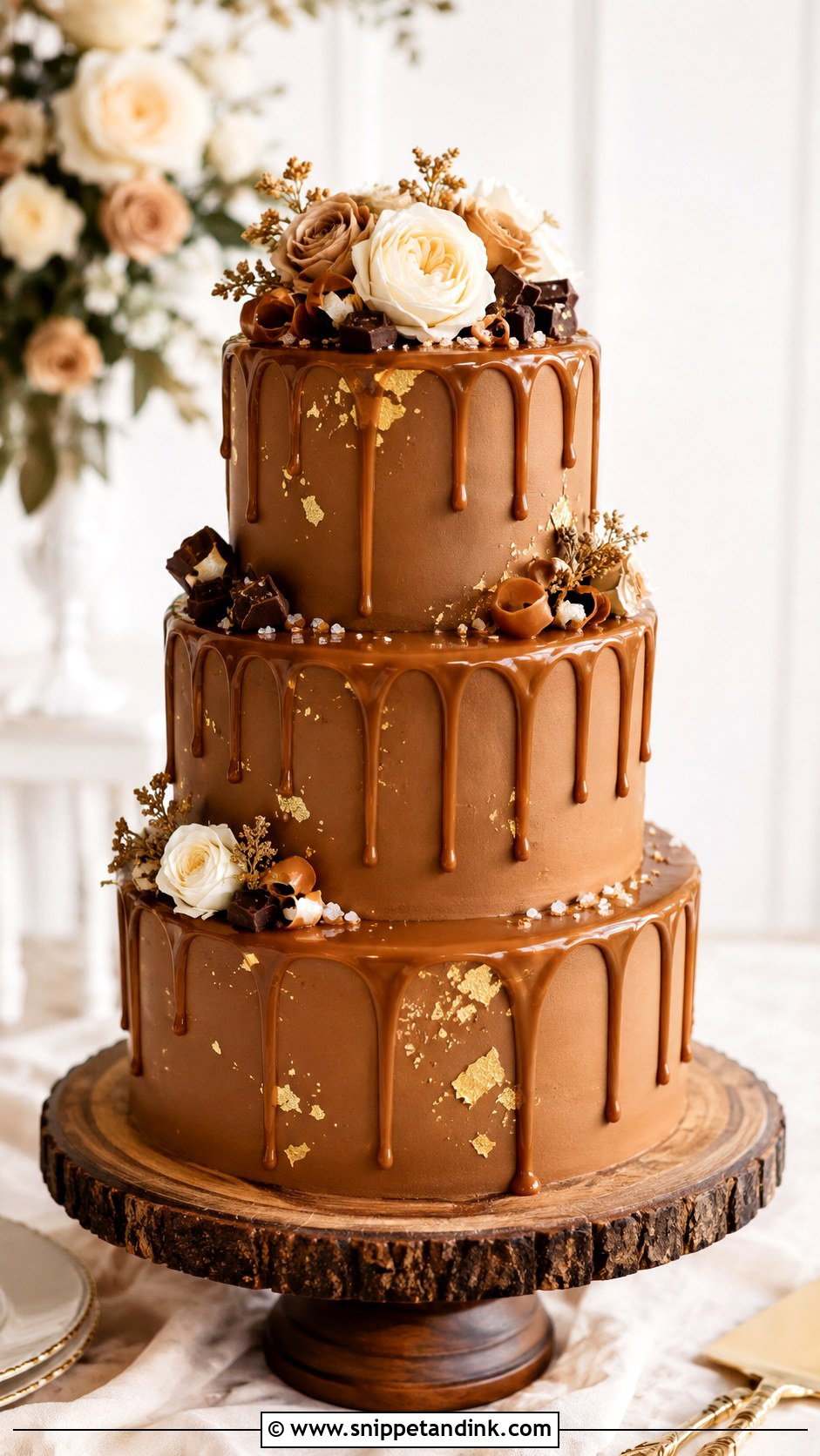 3 Tier Chocolate Caramel Wedding Cake - Snippet and Ink - 20 3 Tier Chocolate Cake Ideas for Wedding
