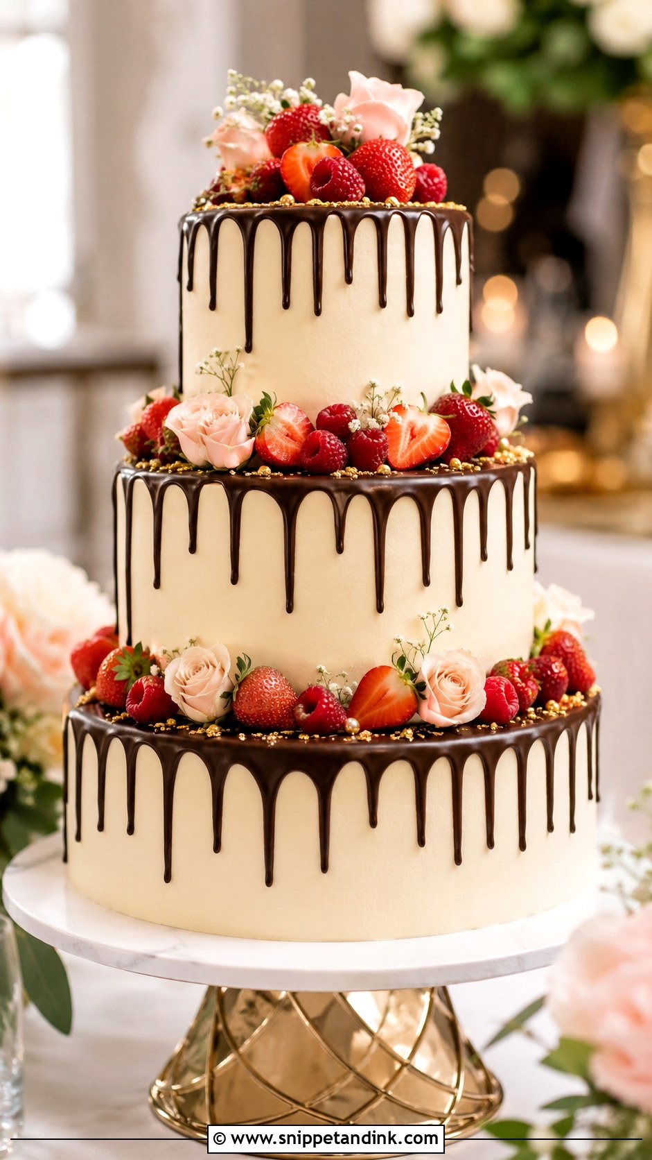 3 Tier Chocolate Drip Wedding Cake - Snippet and Ink - 20 3 Tier Chocolate Cake Ideas for Wedding