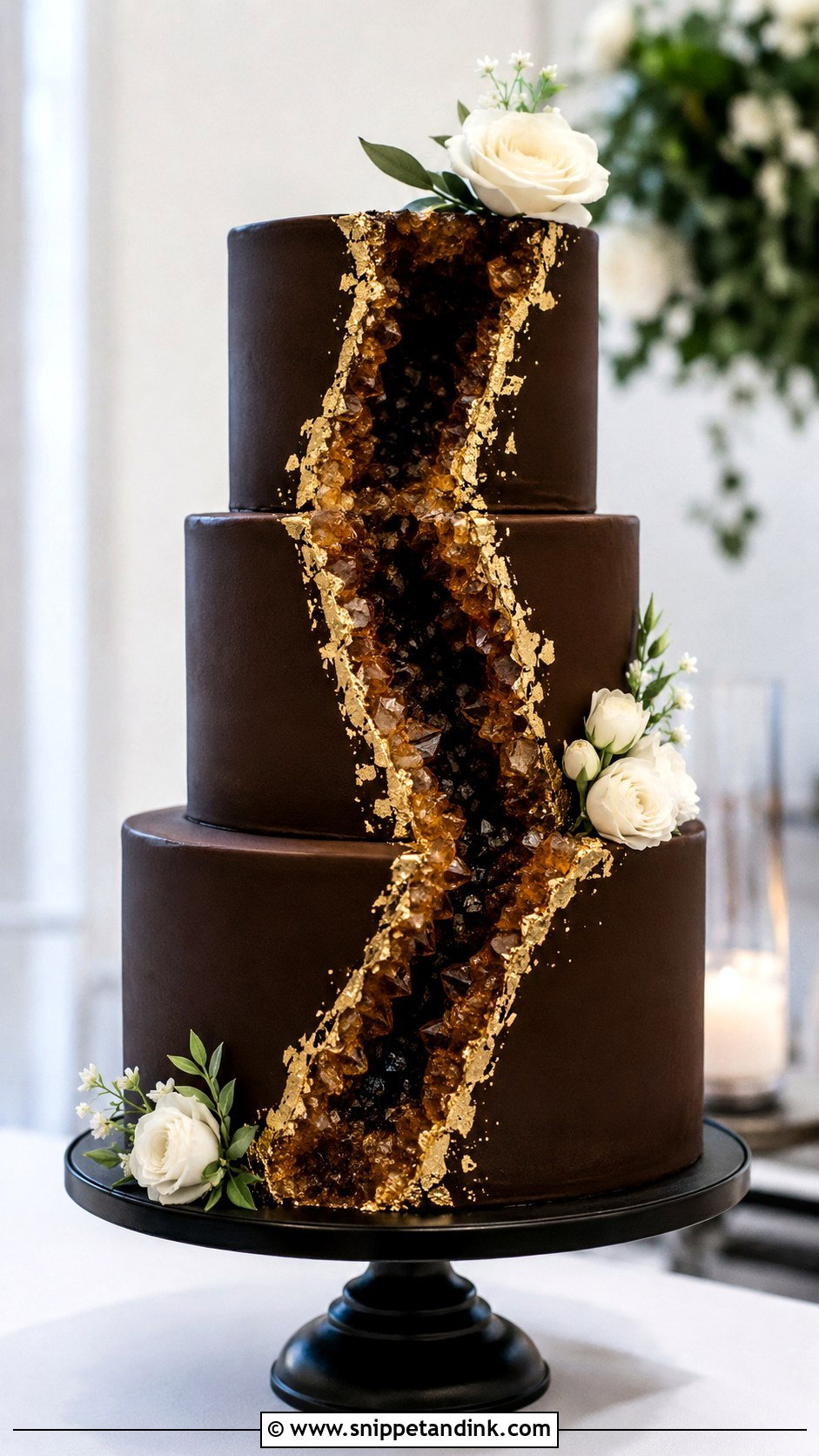 3 Tier Chocolate Geode Wedding Cake - Snippet and Ink - 20 3 Tier Chocolate Cake Ideas for Wedding