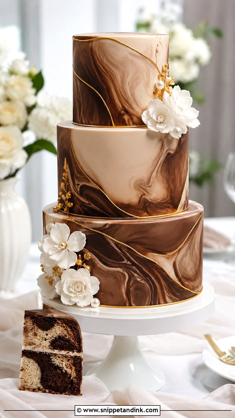 3 Tier Chocolate Marble Wedding Cake - Snippet and Ink - 20 3 Tier Chocolate Cake Ideas for Wedding