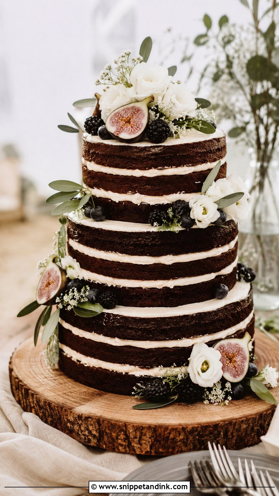3 Tier Chocolate Naked Wedding Cake - Snippet and Ink - 20 3 Tier Chocolate Cake Ideas for Wedding