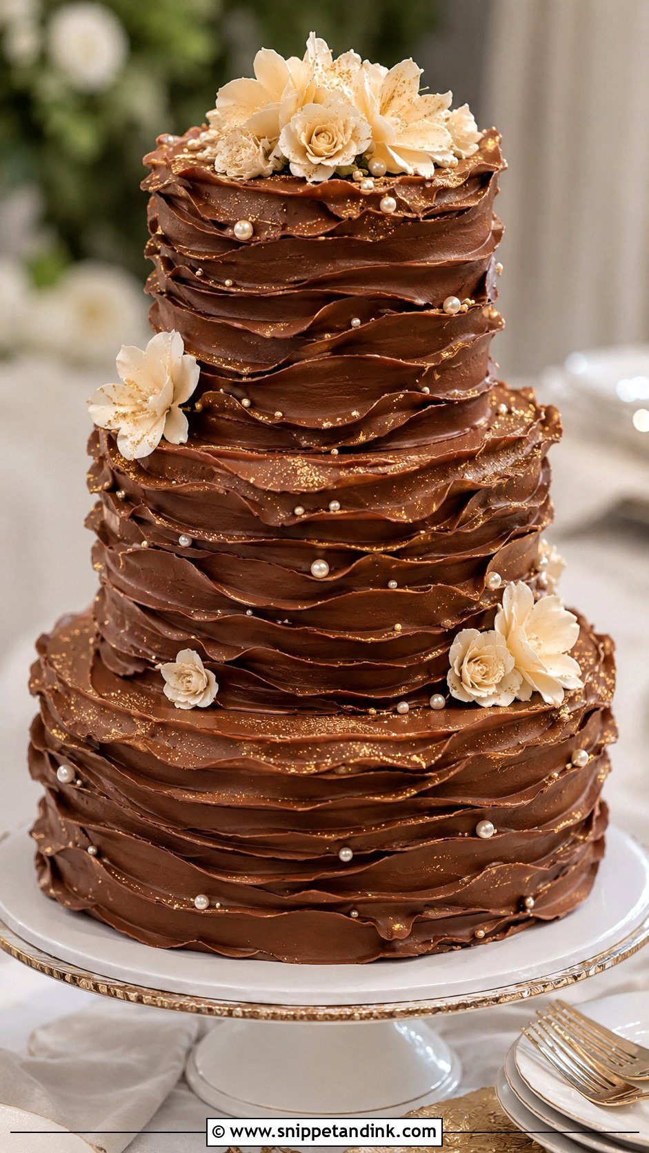 3 Tier Chocolate Ruffle Wedding Cake - Snippet and Ink - 20 3 Tier Chocolate Cake Ideas for Wedding