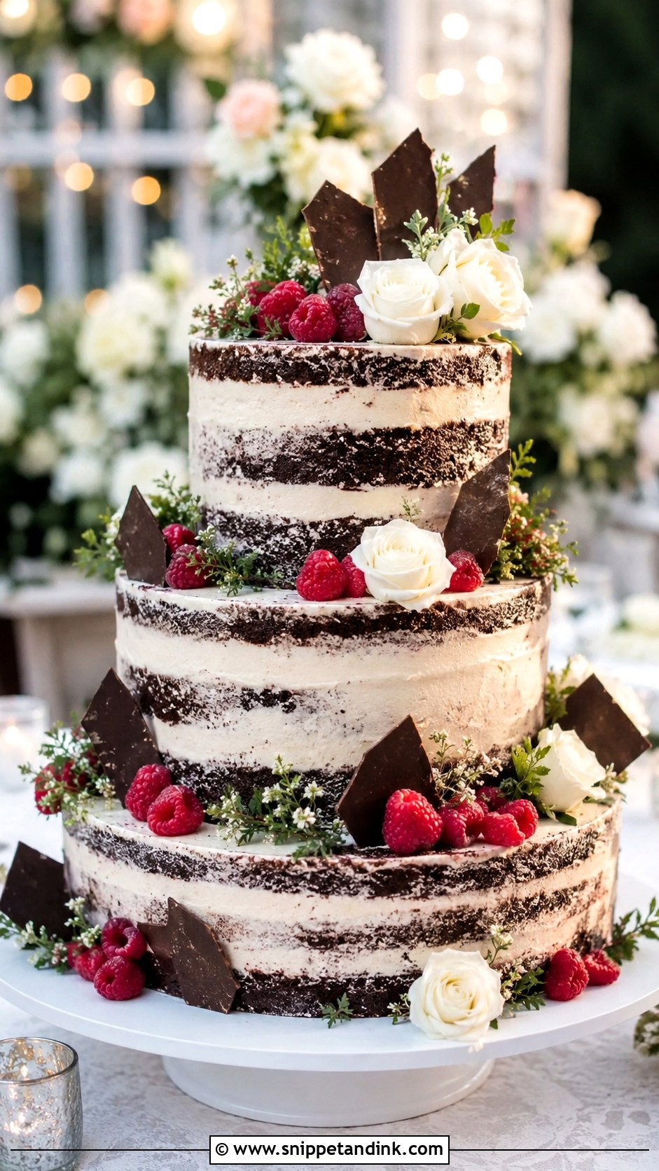 3 Tier Chocolate Semi Naked Wedding Cake - Snippet and Ink - 20 3 Tier Chocolate Cake Ideas for Wedding