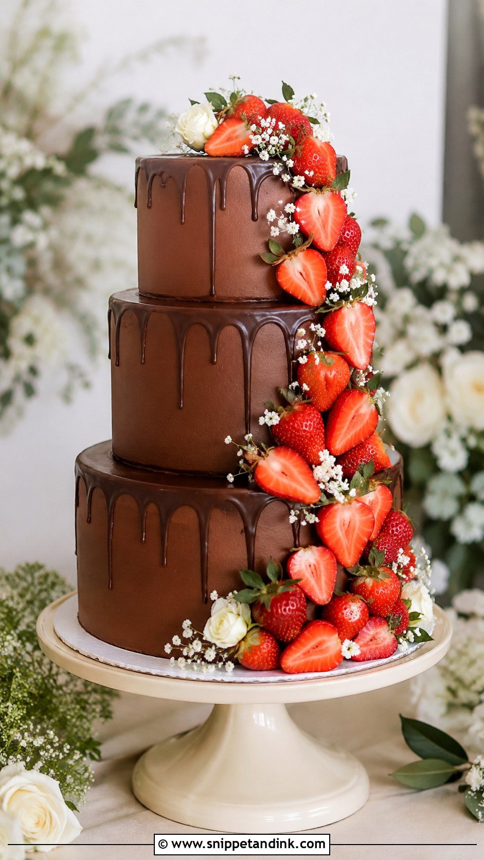 3 Tier Chocolate Strawberry Wedding Cake - Snippet and Ink - 20 3 Tier Chocolate Cake Ideas for Wedding