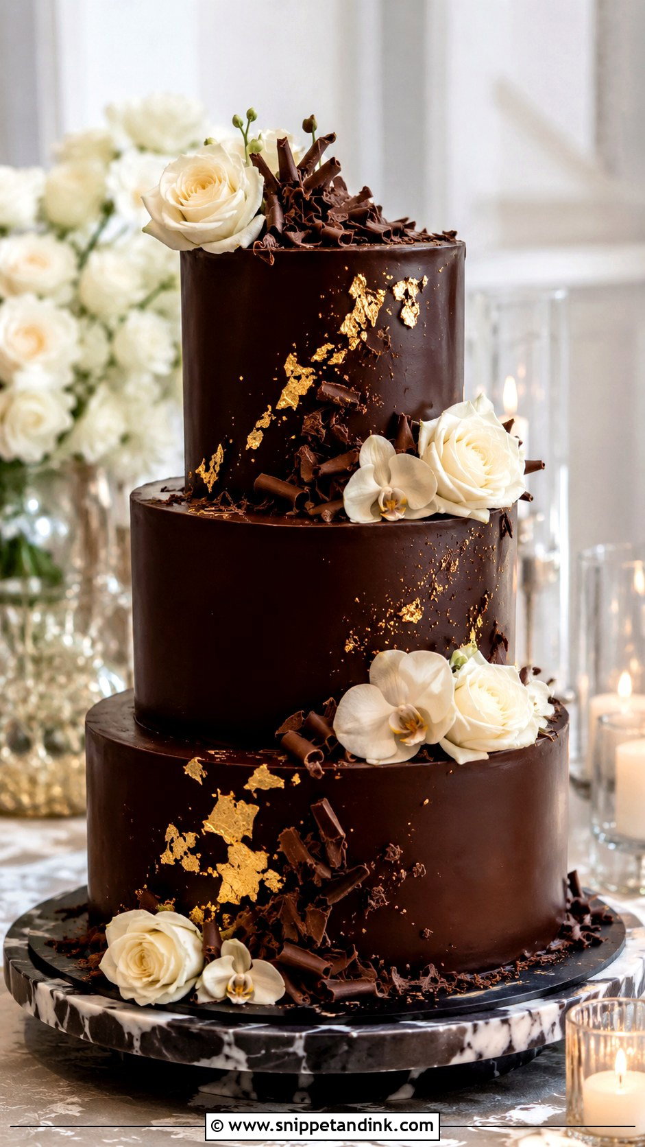 3 Tier Dark Chocolate Wedding Cake - Snippet and Ink - 20 3 Tier Chocolate Cake Ideas for Wedding