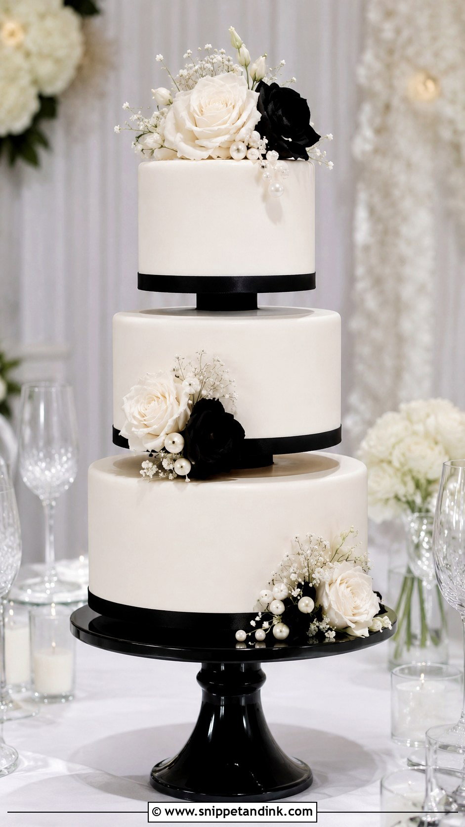 3 Tier Floating Black And White Wedding Cake - Snippet and Ink - 20 3 Tier Floating Wedding Cake Ideas