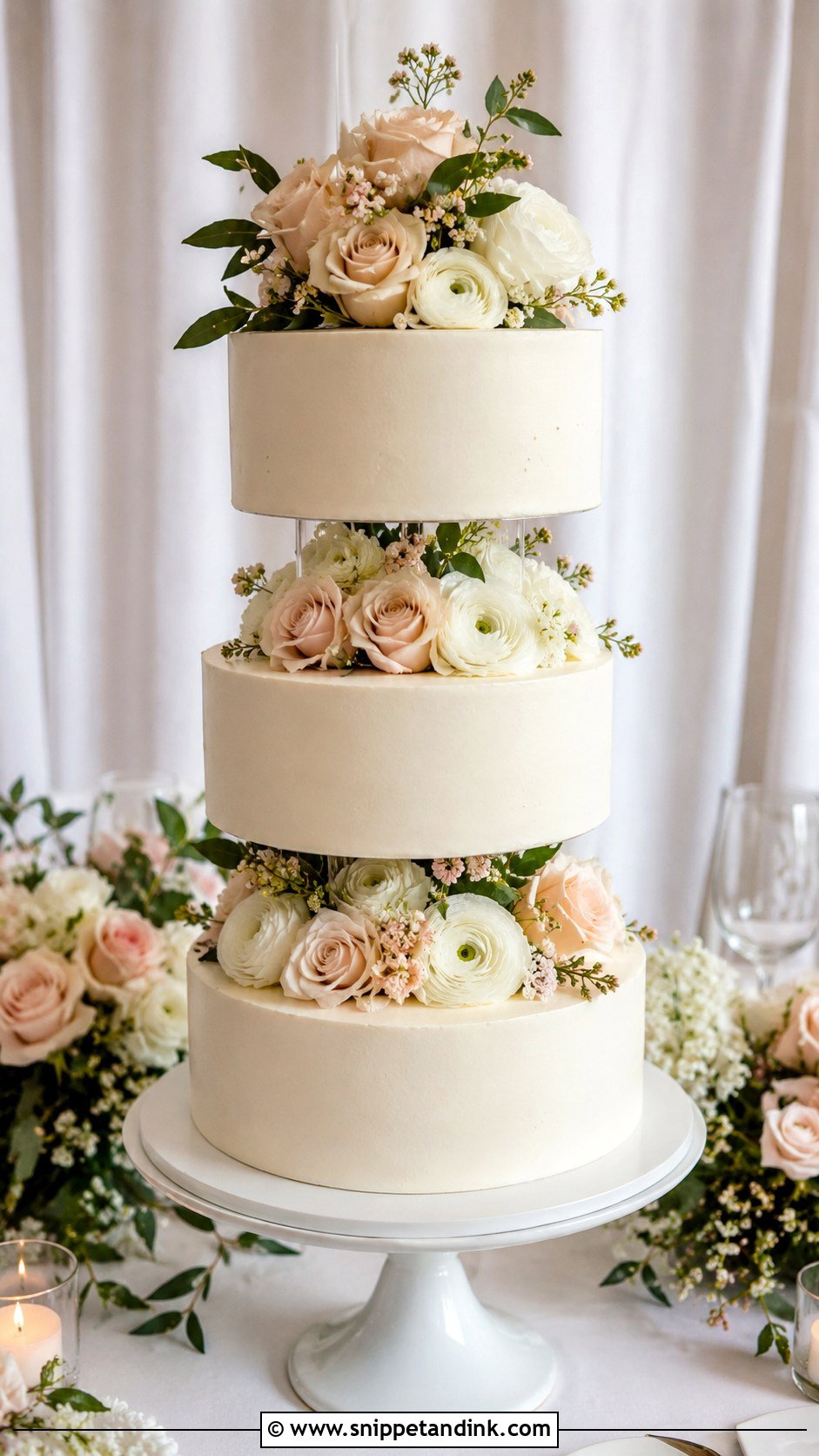 3 Tier Floating Floral Wedding Cake - Snippet and Ink - 20 3 Tier Floating Wedding Cake Ideas