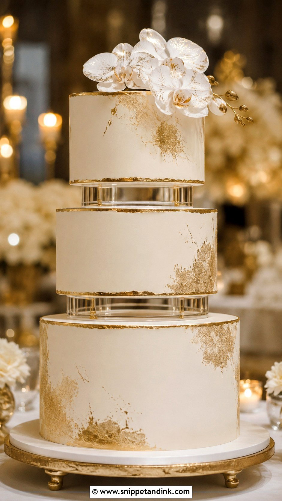 3 Tier Floating Gold Wedding Cake - Snippet and Ink - 20 3 Tier Floating Wedding Cake Ideas