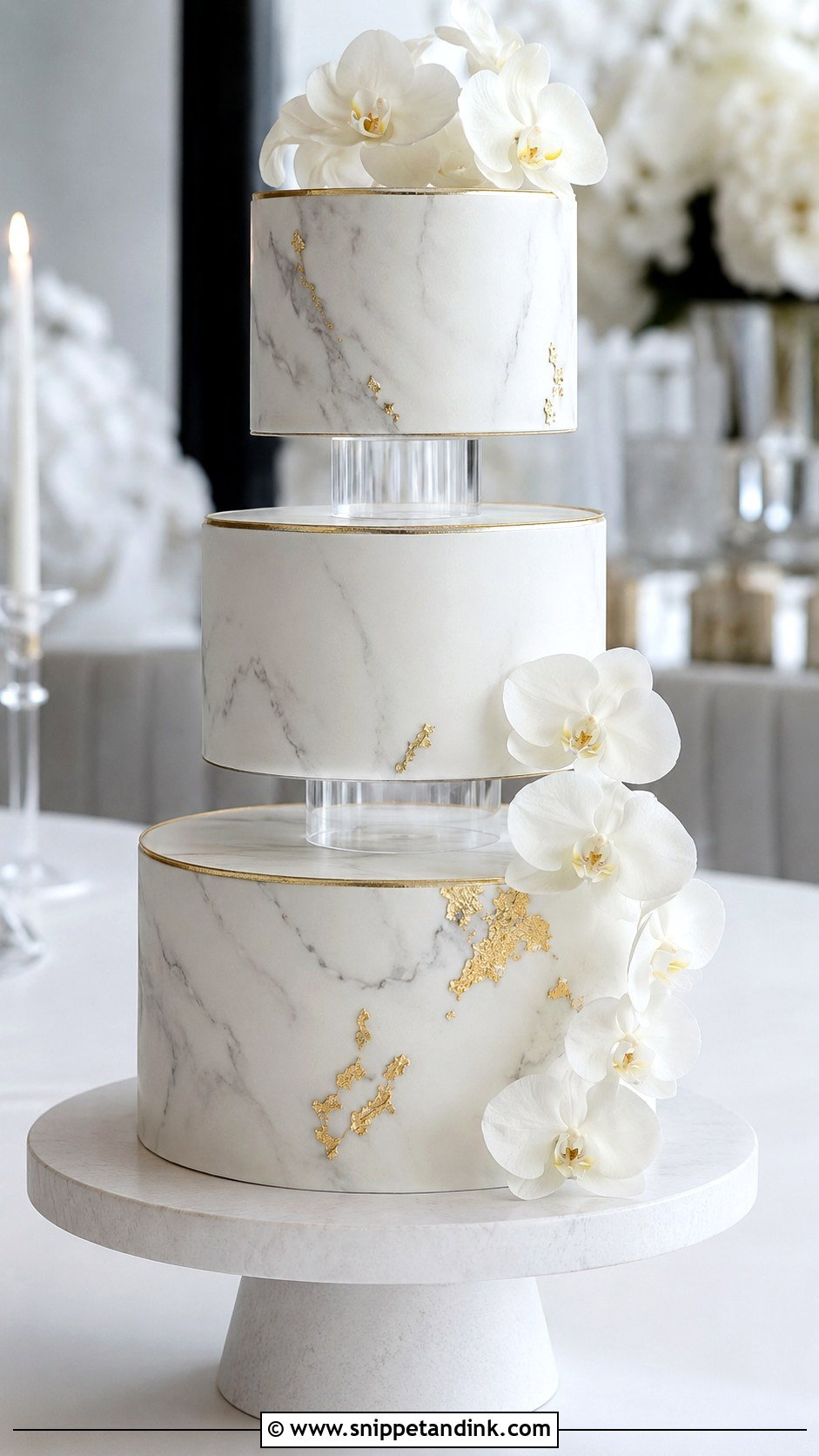 3 Tier Floating Marble Wedding Cake - Snippet and Ink - 20 3 Tier Floating Wedding Cake Ideas