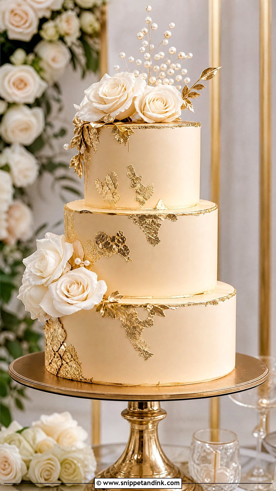 3 Tier Gold Wedding Cake - Snippet and Ink - 30 3 Tier Cake Ideas for Wedding