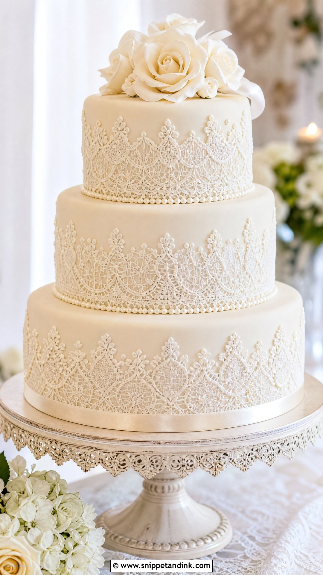 3 Tier Lace Wedding Cake - Snippet and Ink - 30 3 Tier Cake Ideas for Wedding