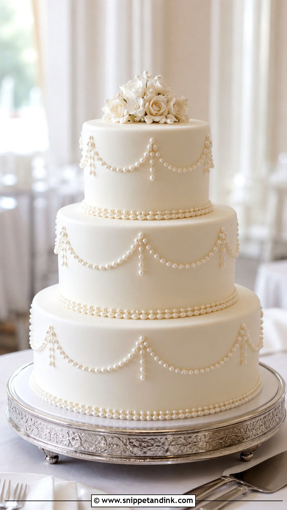 3 Tier Pearl Wedding Cake With Fondant - Snippet and Ink - 20 3 Tier Pearl Wedding Cake Ideas